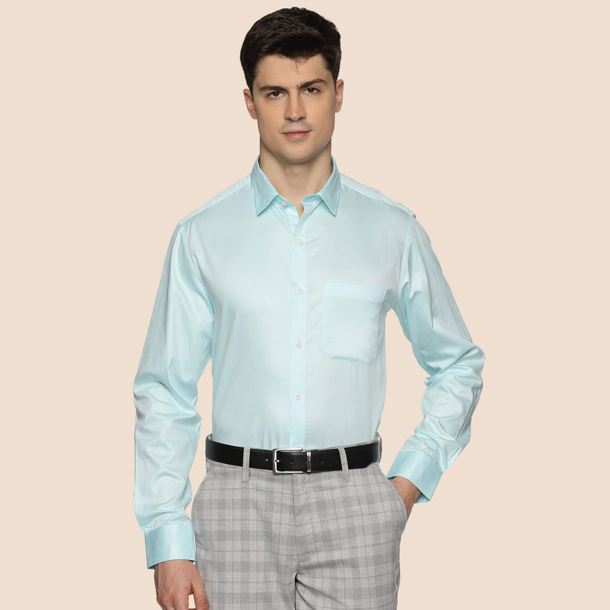 Swiss Finish Giza Cotton Shirt In Pastel Aqua Swiss Finish Giza Cotton Shirt For Men By TFC