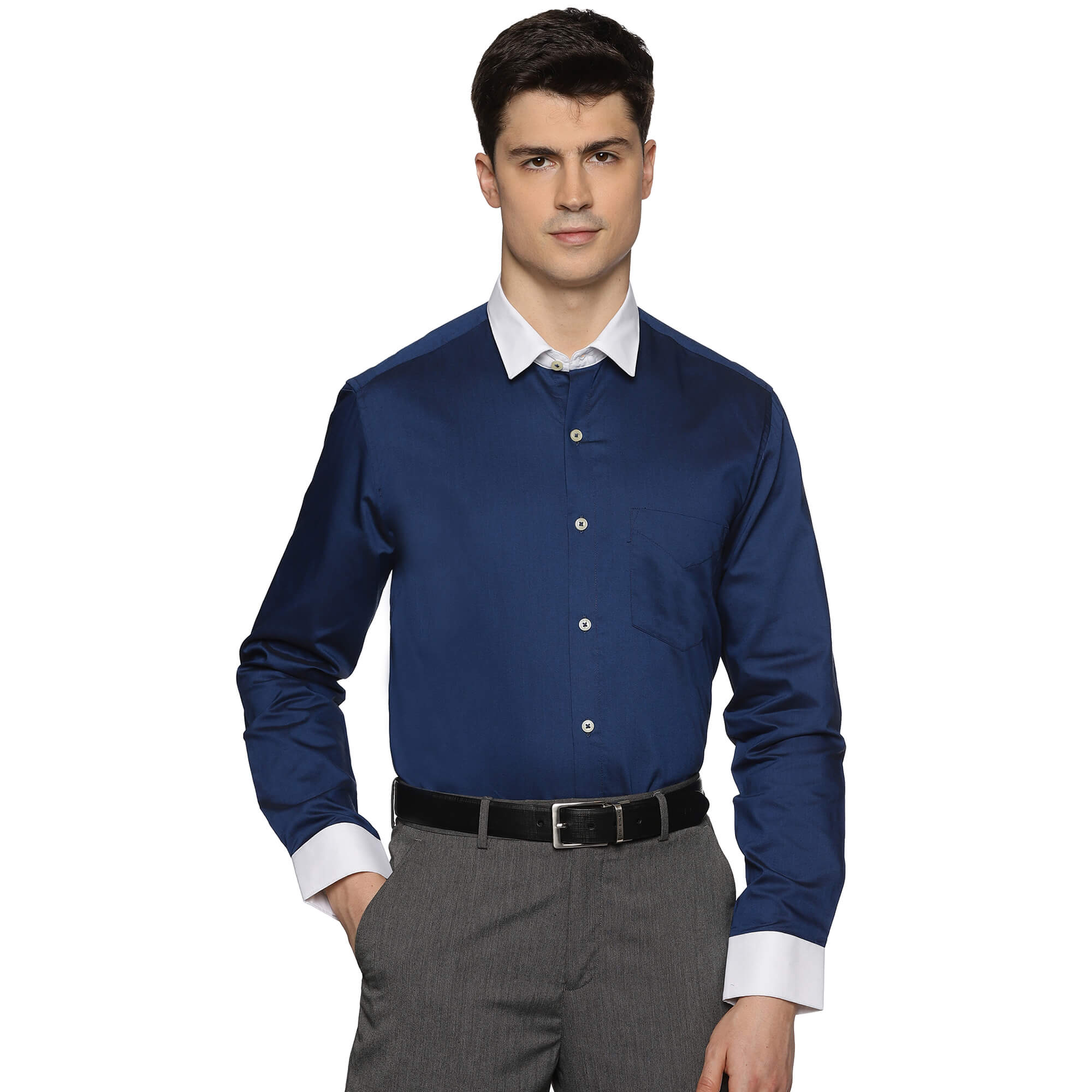 White Collar Solid Shirt In Navy Blue - The Formal Club
