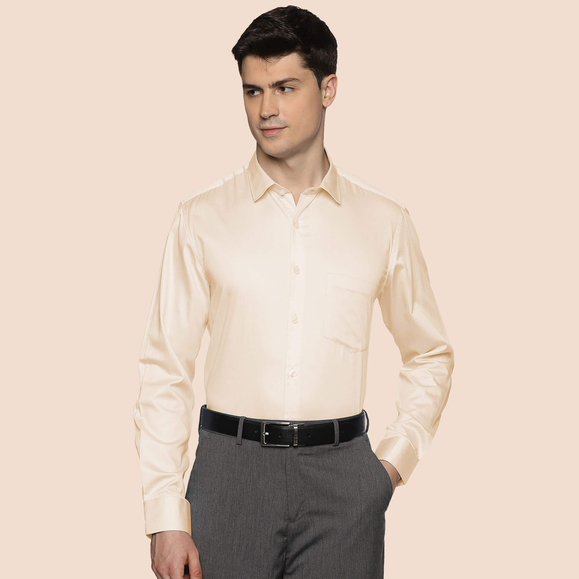 Swiss Finish Giza Cotton Shirt In Light Peach Buy Giza cotton shirt For Men By TFC