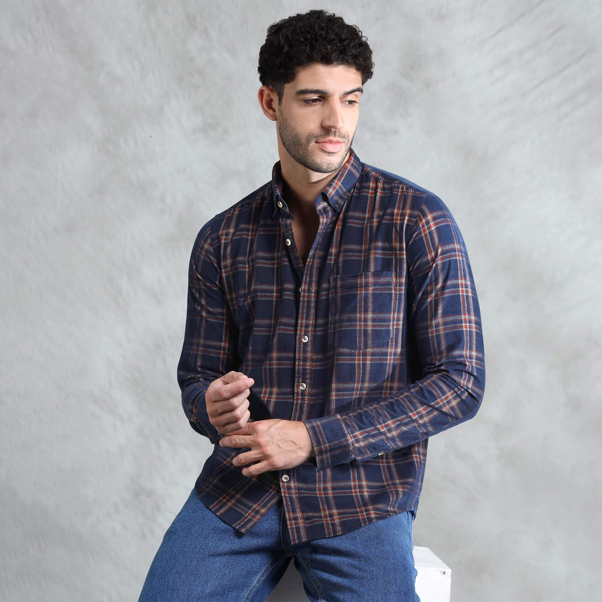 Cruise Checks Corduroy Shirt In Navy Cruise Checks Corduroy Shirt in Navy by TFC