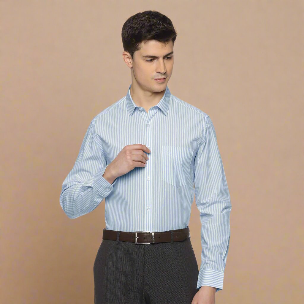Skyline Stripe Full Sleeves Shirt In Sky Blue Premium Cotton Stripe Shirt Sky Blue For Men By TFC