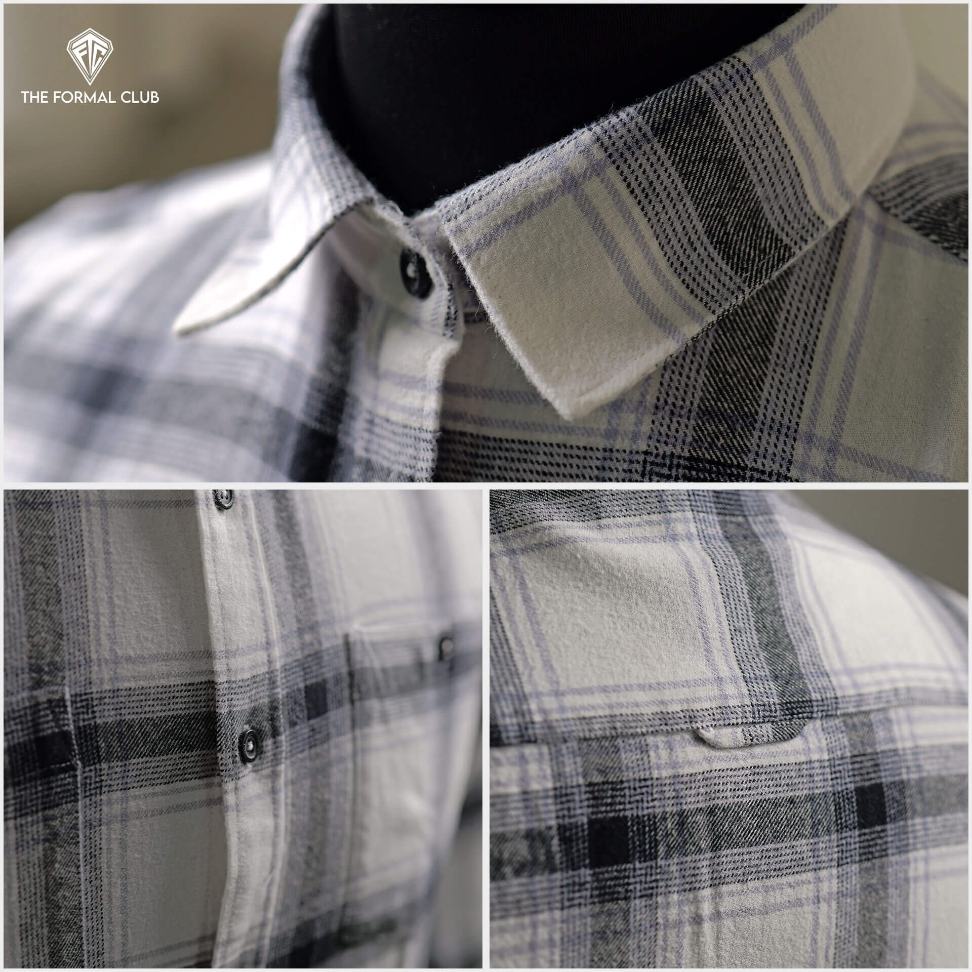 Lumber Flannel Check Shirt In Antique White Cotton twill weave plaid shirt by TFC
