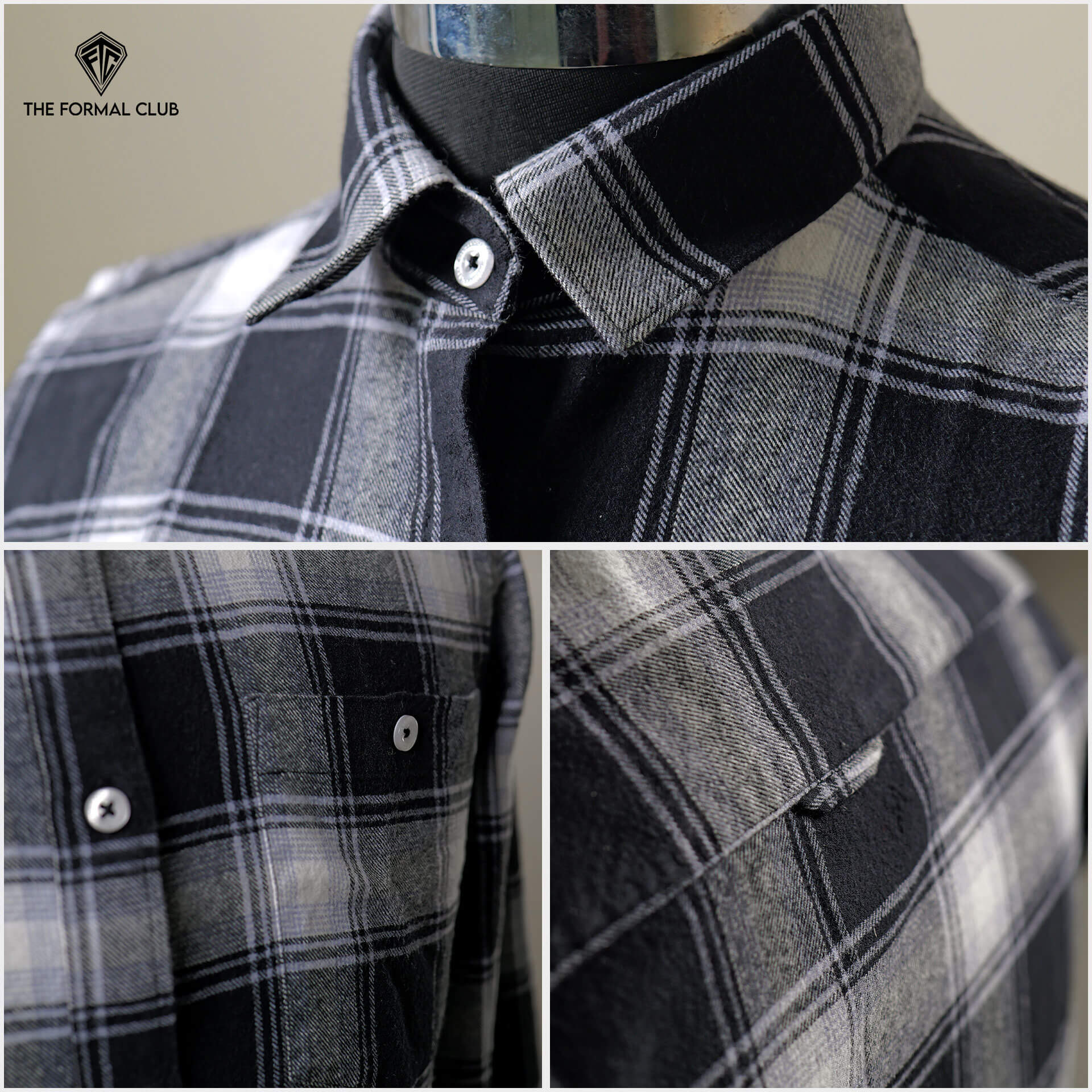 Lumber Flannel Check Shirt In Raven Black cotton flannel fabric with plaid check pattern by TFC