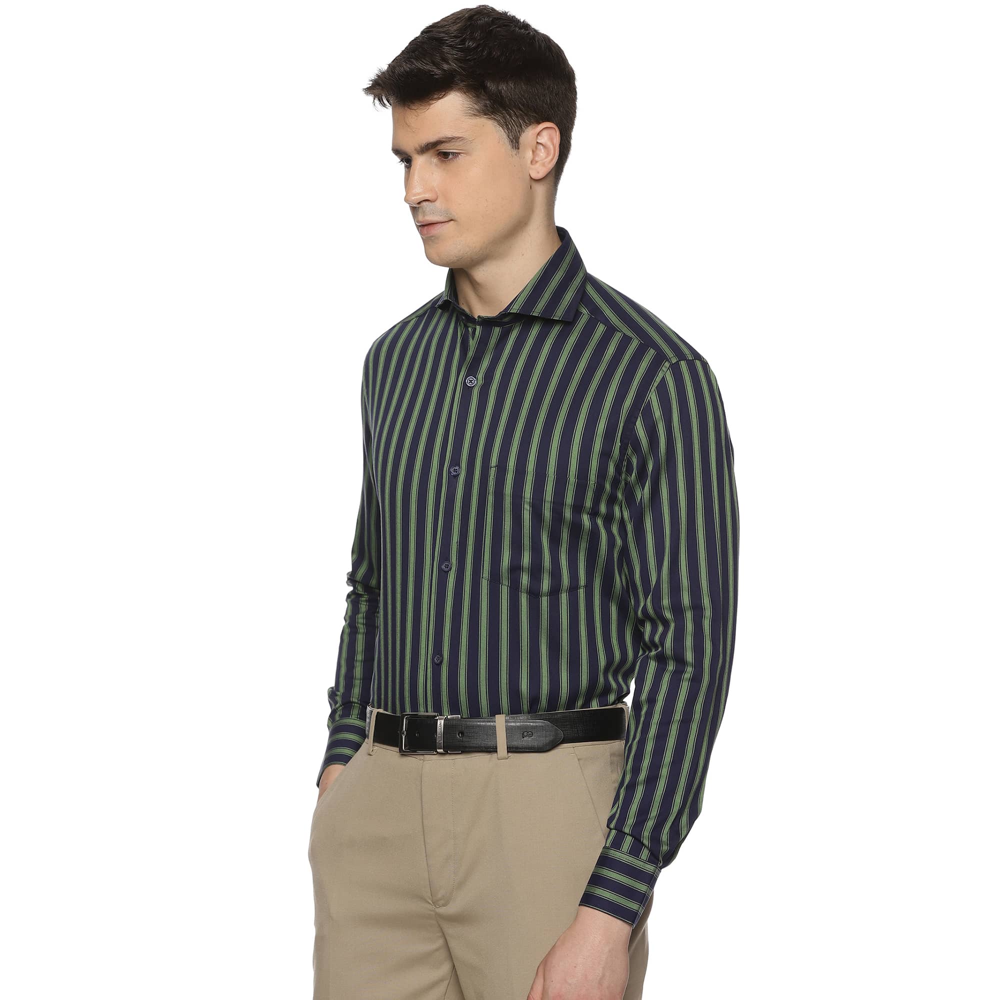 Rhythm Green Stripe Shirt In Navy Blue - The Formal Club