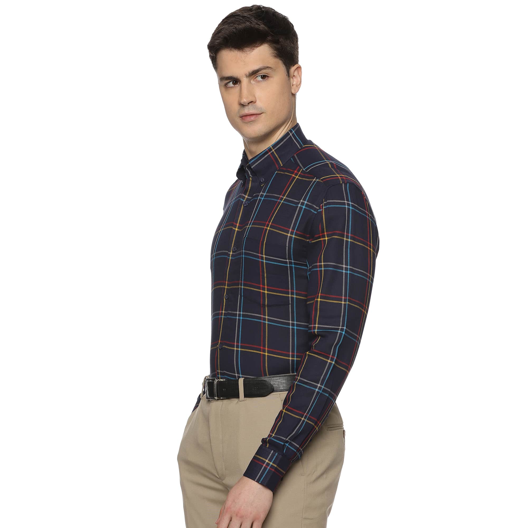 Maverick Cotton Check Shirt In Navy Blue Maverick Cotton Check Shirt In Navy Blue - The Formal Club