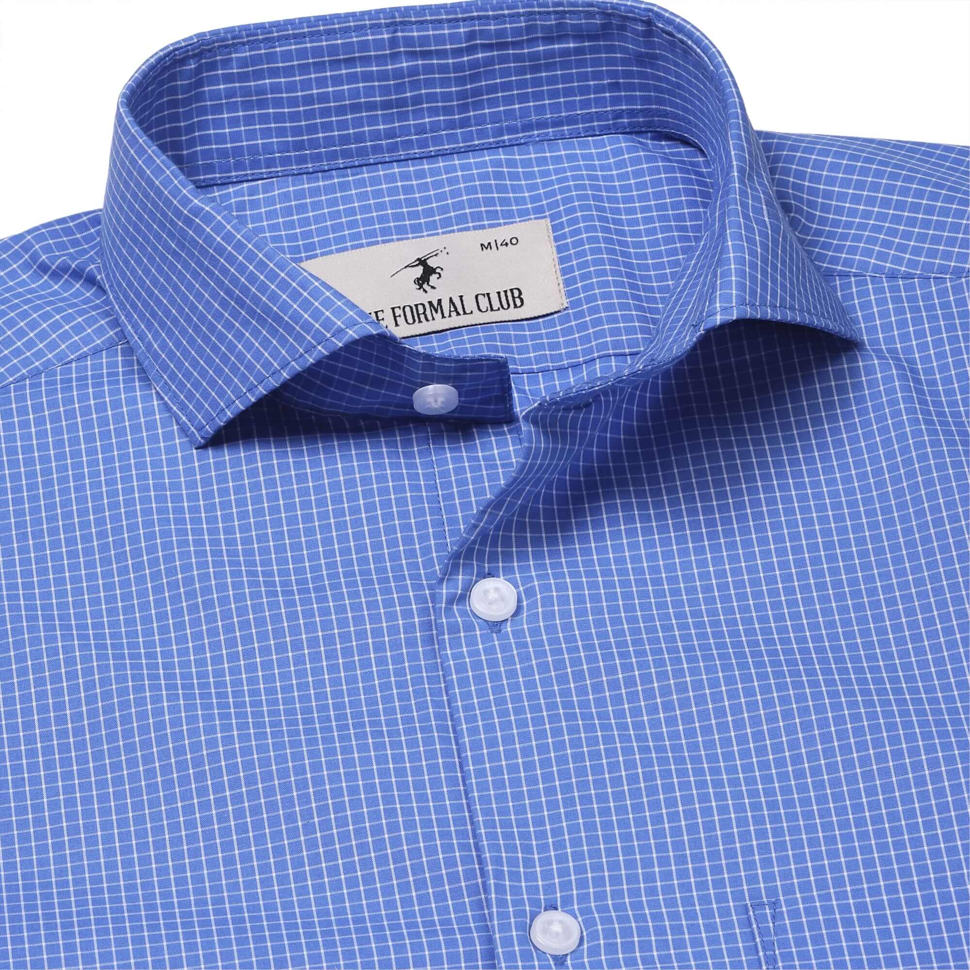 Zephyr Check Shirt In Small Blue Regular Fit - The Formal Club