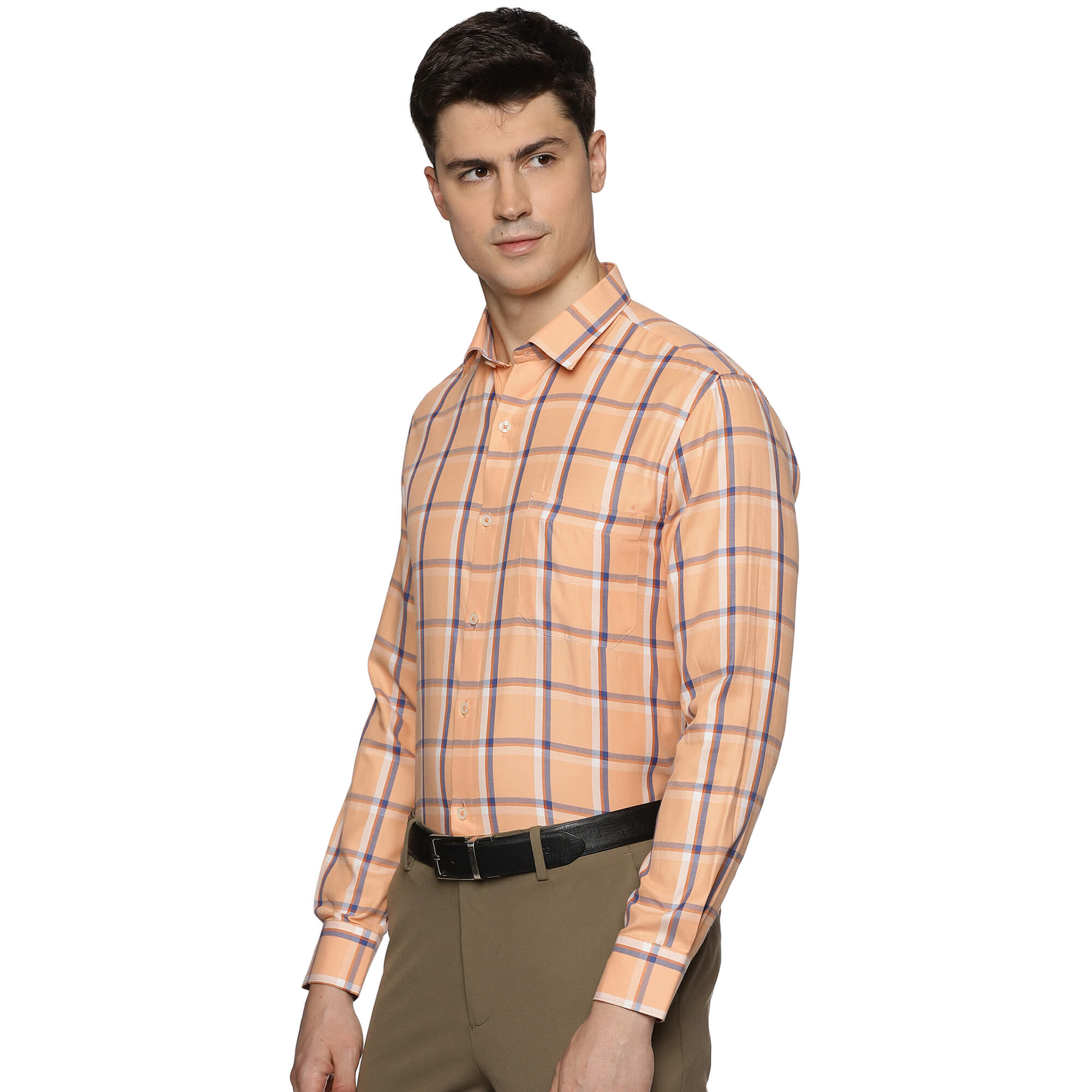 Vento Full Sleeves Twill Check Shirt in Peach Blue Peach Blue Casual Check Shirt For Men By TFC