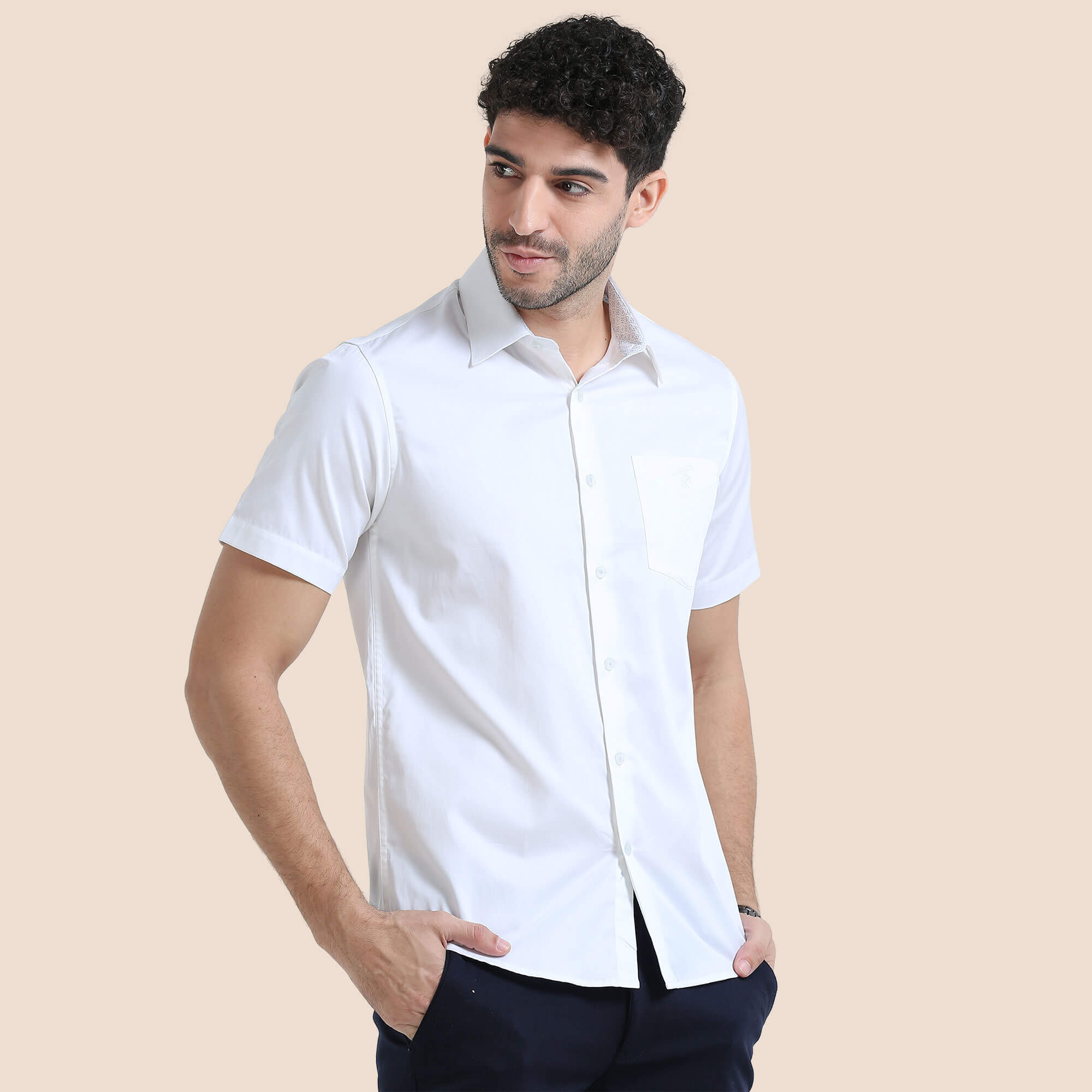 Ashley Half Sleeves Giza Cotton Shirt In Snowflake Snowflake White Summer Shirt By TFC