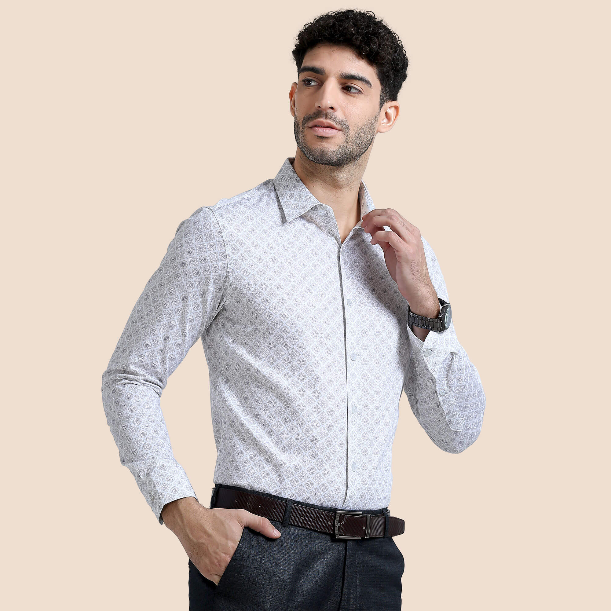 Serenity Giza Full Sleeves Shirt In Beige Damask Premium Giza Cotton Beige Shirt for Men By TFC