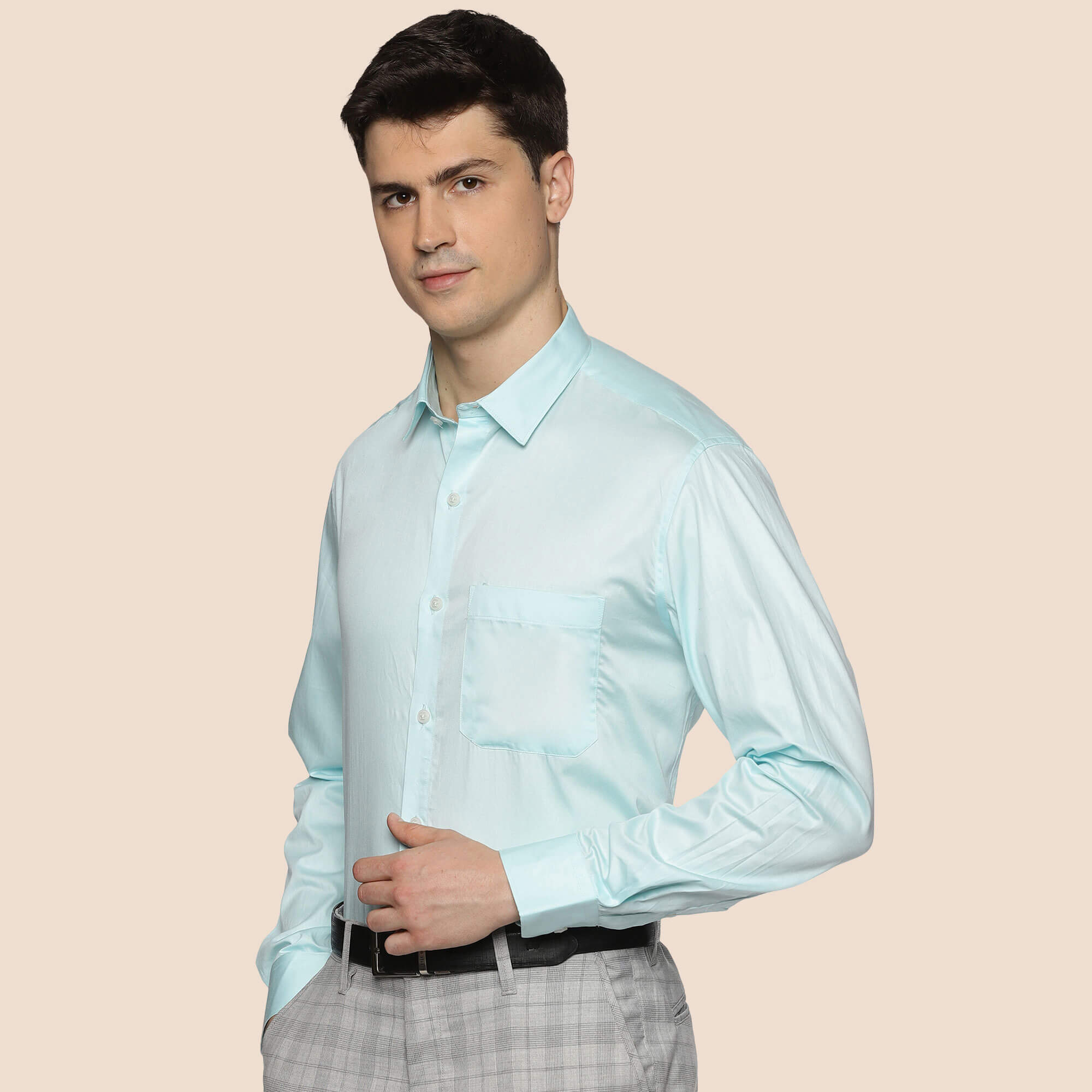 Swiss Finish Giza Cotton Shirt In Pastel Aqua Formal Giza Cotton Shirt For Men By TFC