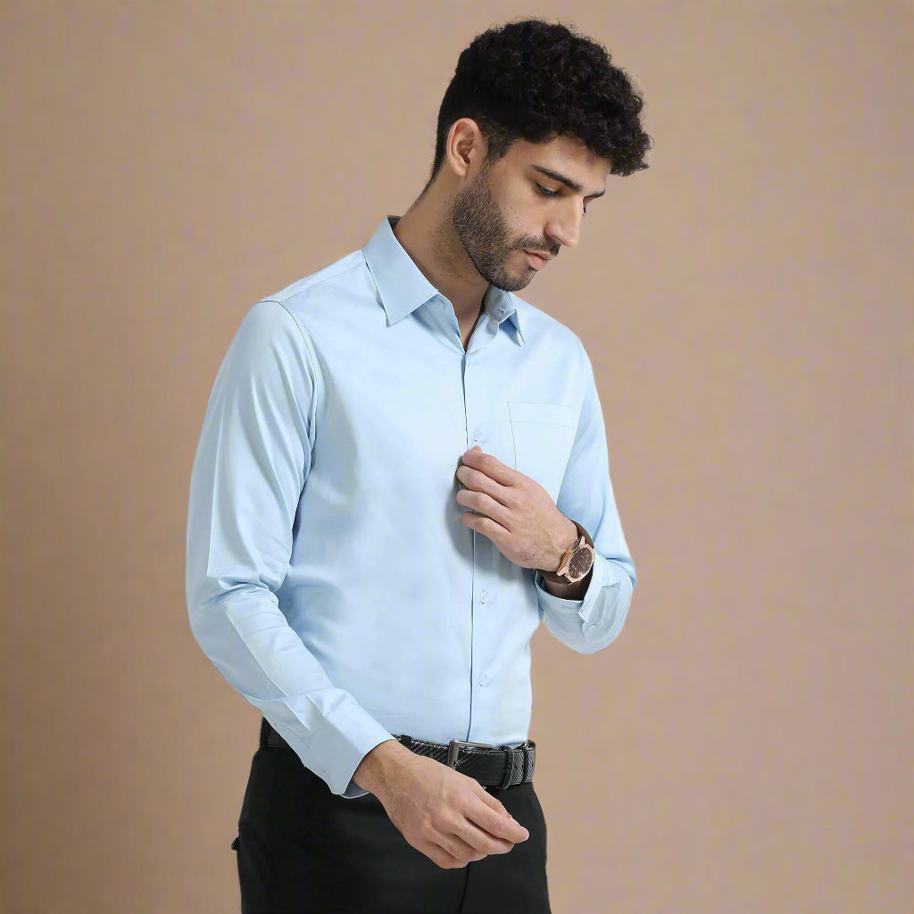 Cambridge Giza Cotton Shirt In Ice Blue Premium soft cotton shirt by TFC