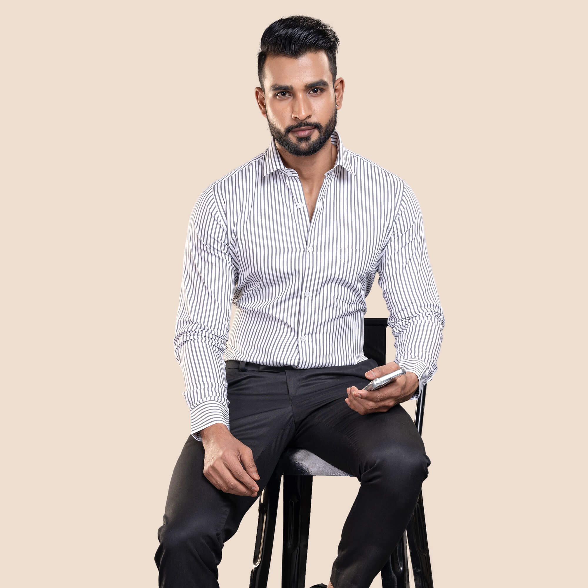 Skyline Stripe Full Sleeves Shirt In Grey 100% Cotton Grey Stripe Dress Shirt for men By TFC