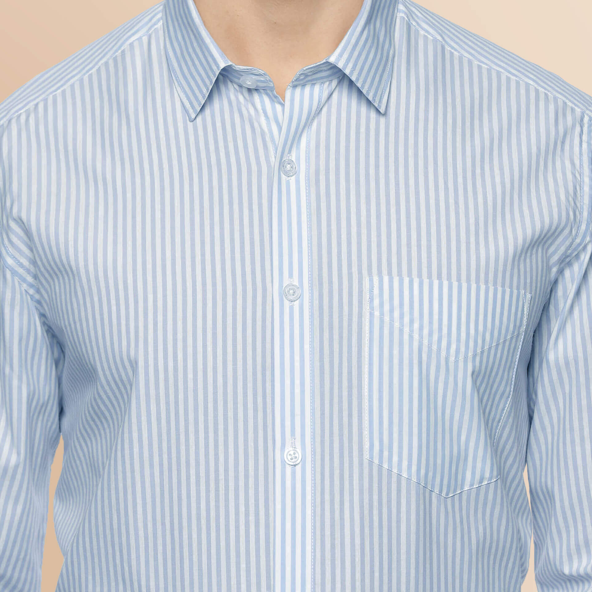 Skyline Stripe Full Sleeves Shirt In Sky Blue Light Blue Stripe Cotton Formal Shirt For Men By TFC