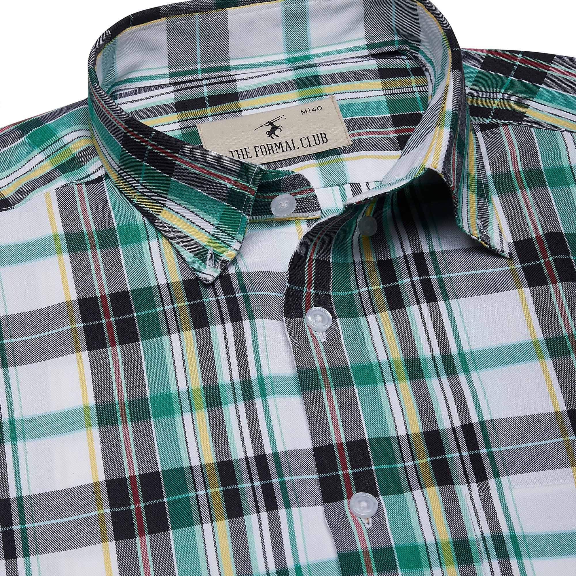 Maverick Cotton Check Shirt In Green & White Maverick Cotton Check Shirt In Green & White