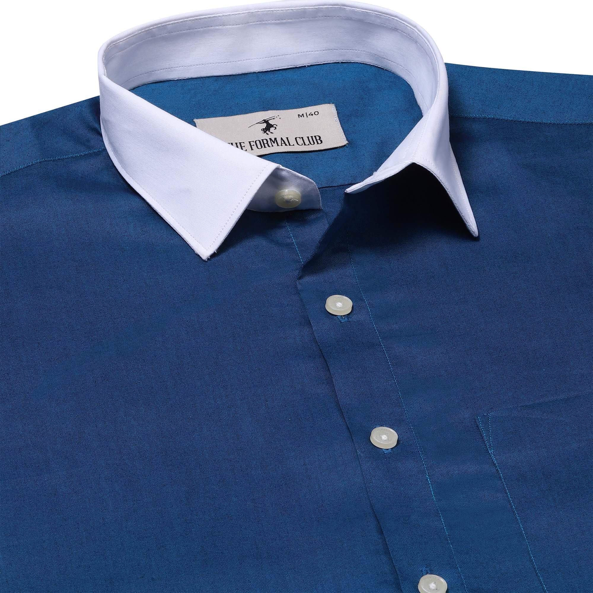 White Collar Full Sleeves Solid Shirt In Dark Teal Regular Fit White Collar Dark Teal Shirt For Men By TFC