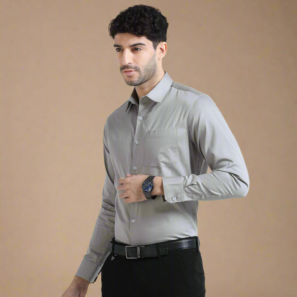 Cambridge Giza Cotton Shirt In Pewter Premium Cotton Formal Shirt by TFC