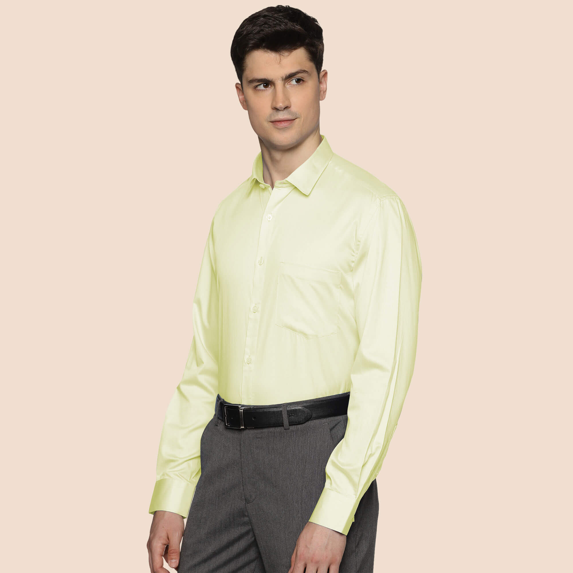 Swiss Finish Giza Cotton Shirt In Light Lemon Swiss Finish Lemon Formal Shirt For Men By TFC