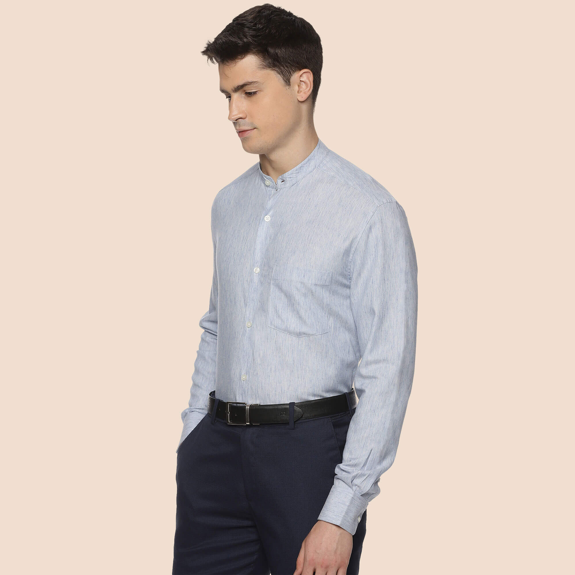 Bliss Blue Textured Mandarin Shirt Mandarin Collar Blue Shirt for men by TFC