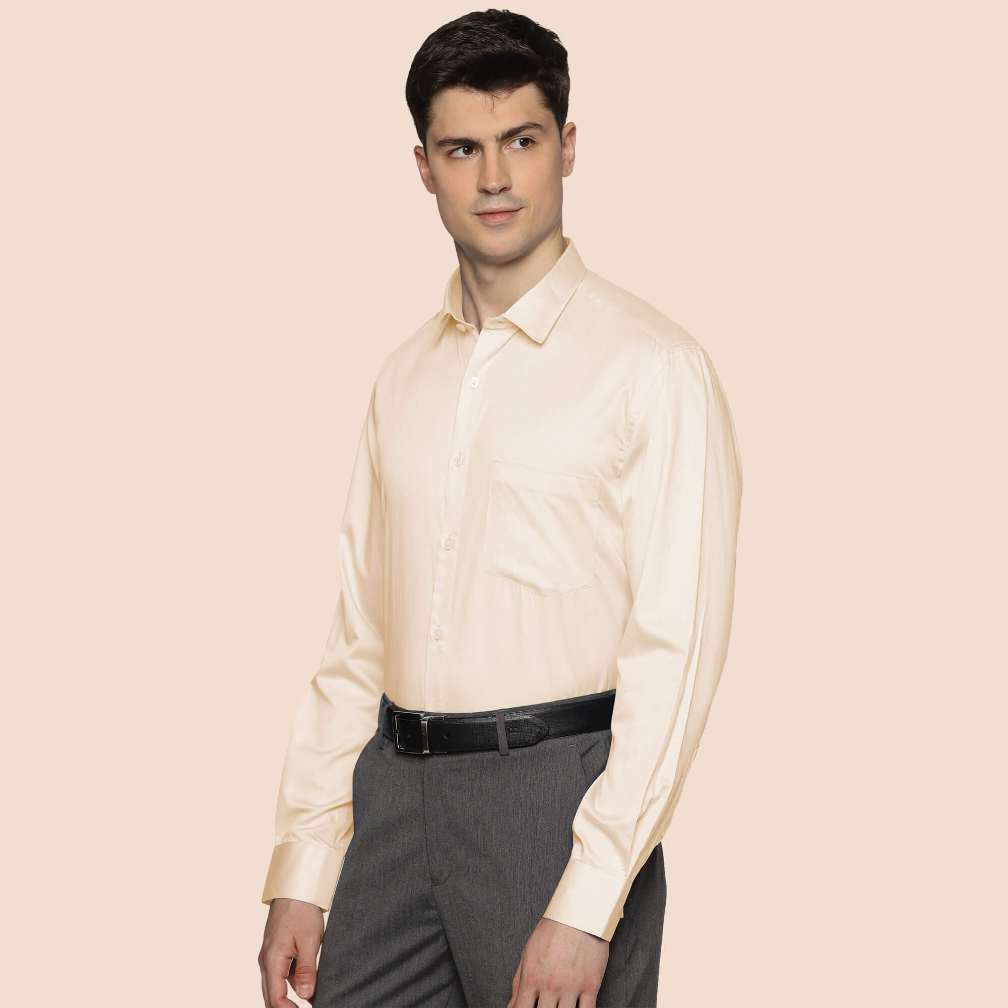 Swiss Finish Giza Cotton Shirt In Light Peach Swiss finish men's shirt By TFC