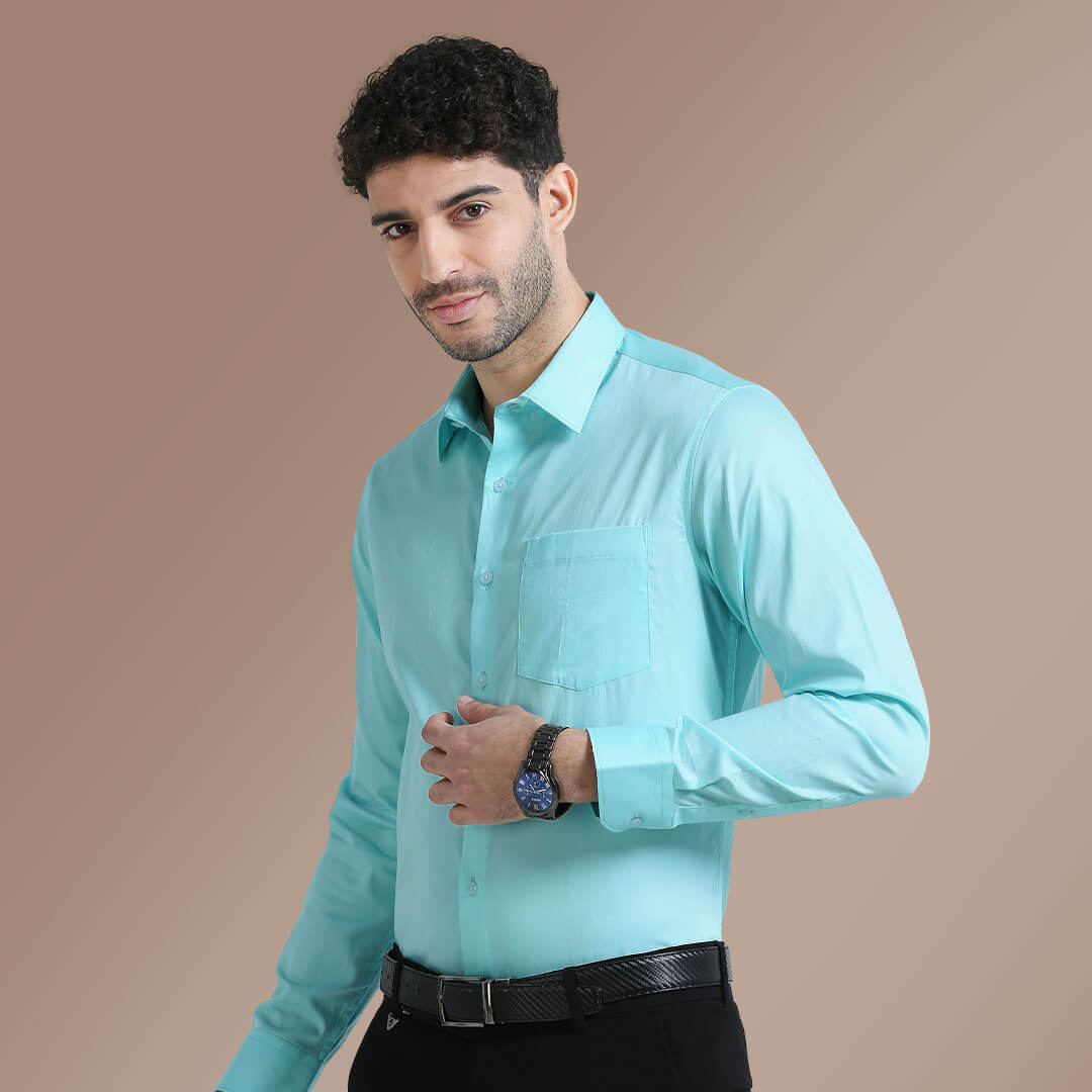 Cambridge Giza Cotton Shirt In Fresh Aqua Aqua Cambridge formal shirt by TFC