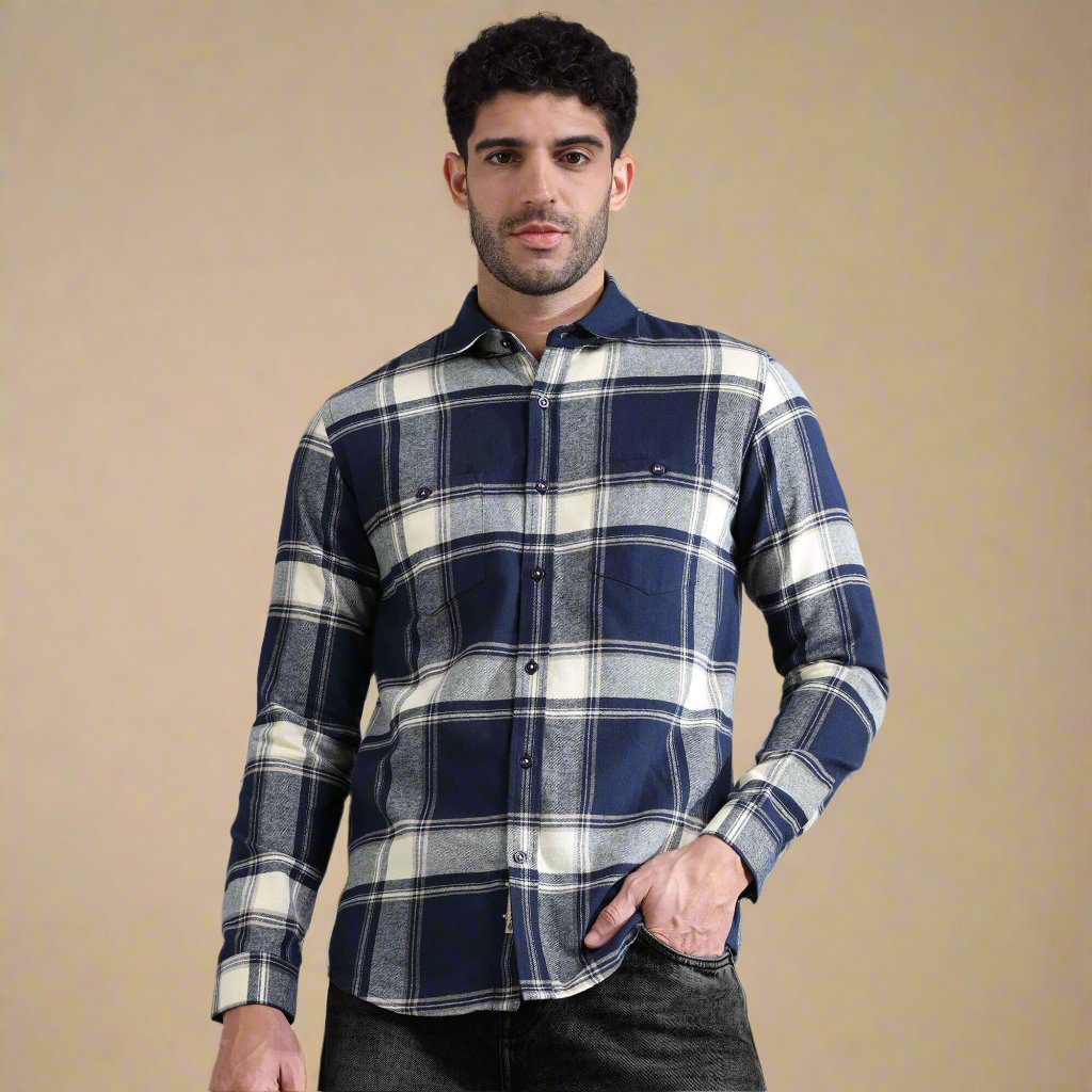 Lumber Flannel Check Shirt In Midnight Blue Smart casual men’s shirt by TFC