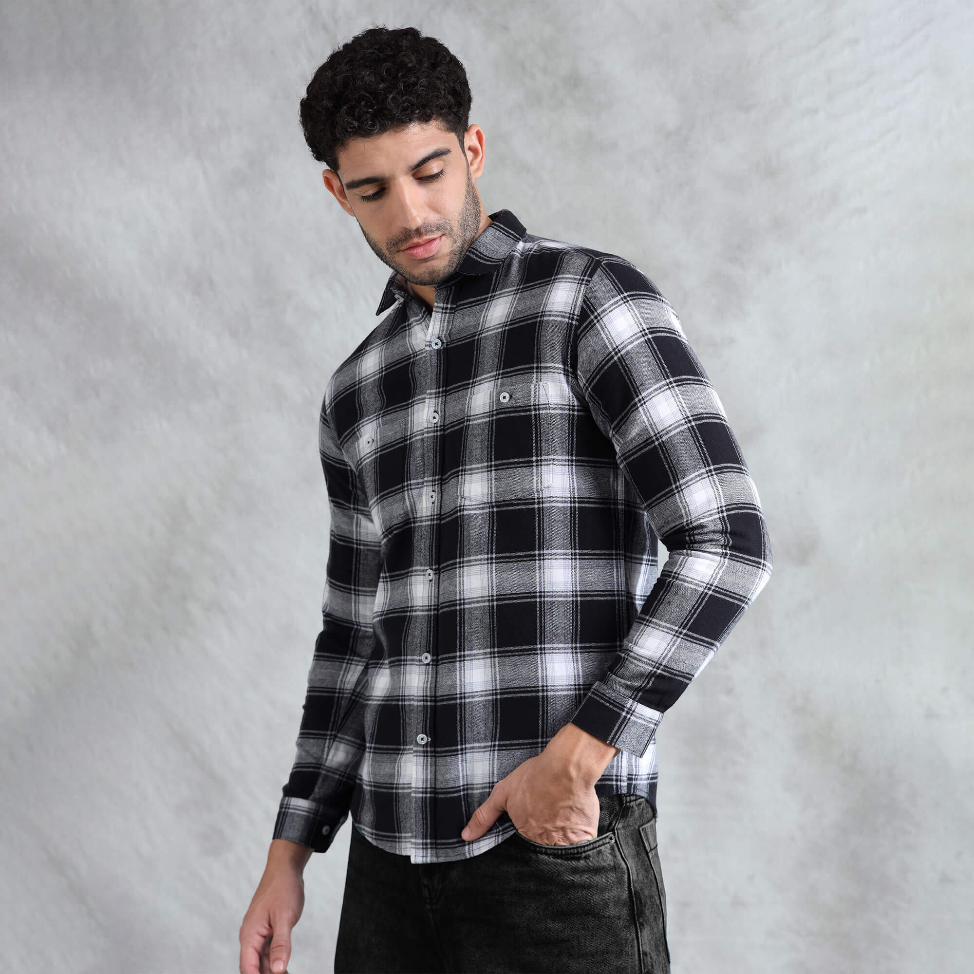 Lumber Flannel Check Shirt In Raven Black Lumber Flannel Check Shirt in Raven Black by TFC
