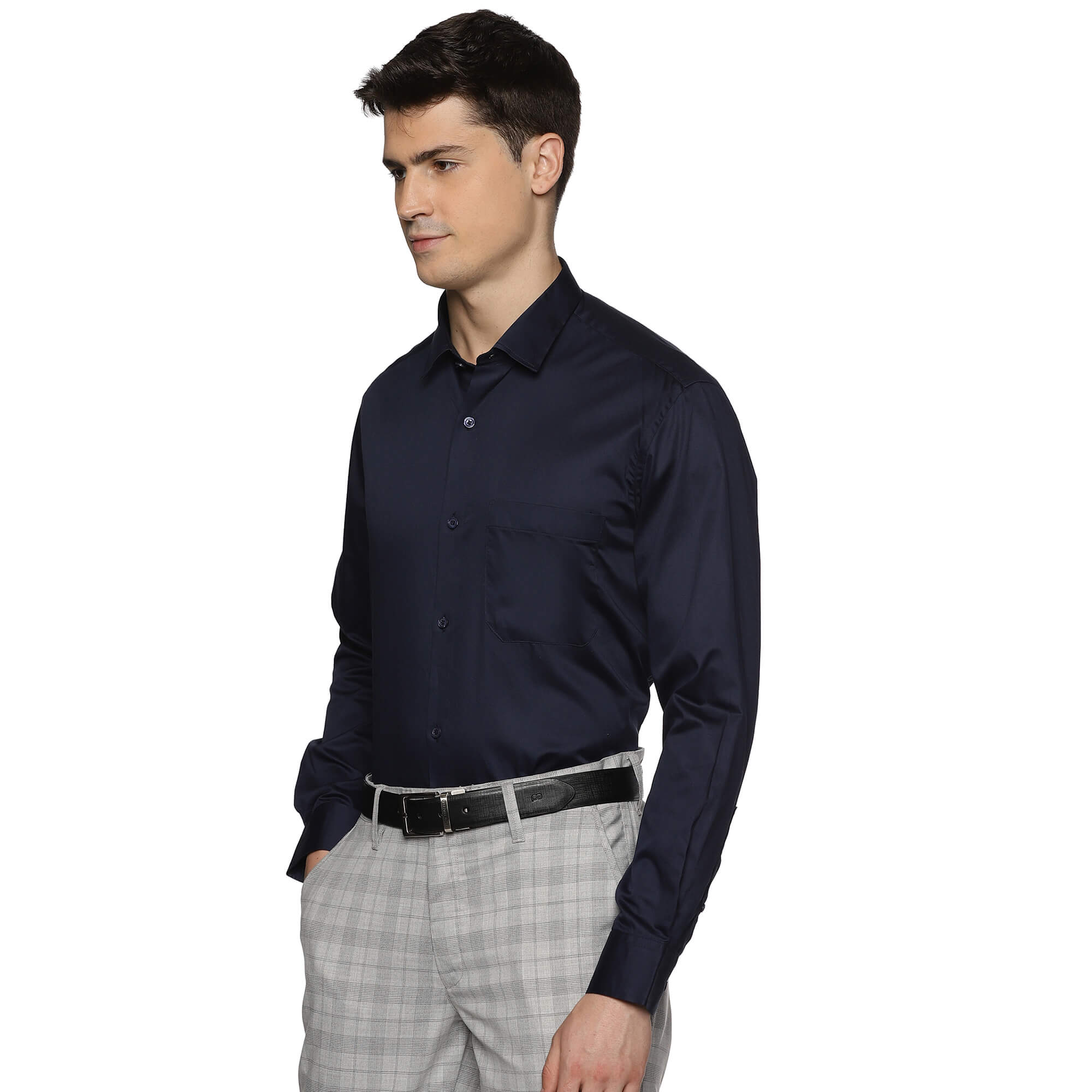 Swiss Finish Giza Cotton Shirt In Navy Blue Swiss Finish Giza Cotton Shirt In Navy Blue - The Formal Club
