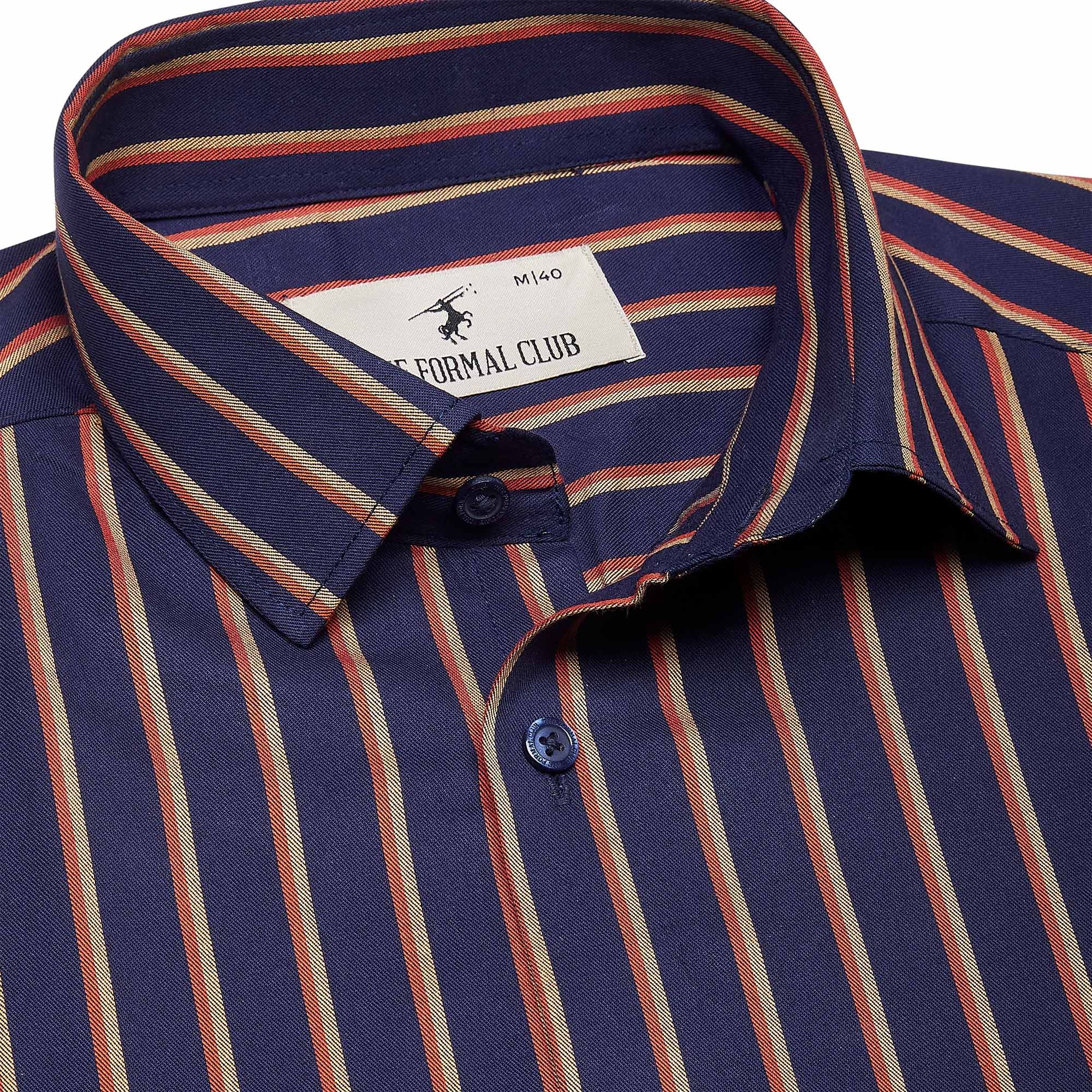 Prestige Stripe Shirt In Navy Blue - The Formal Club
