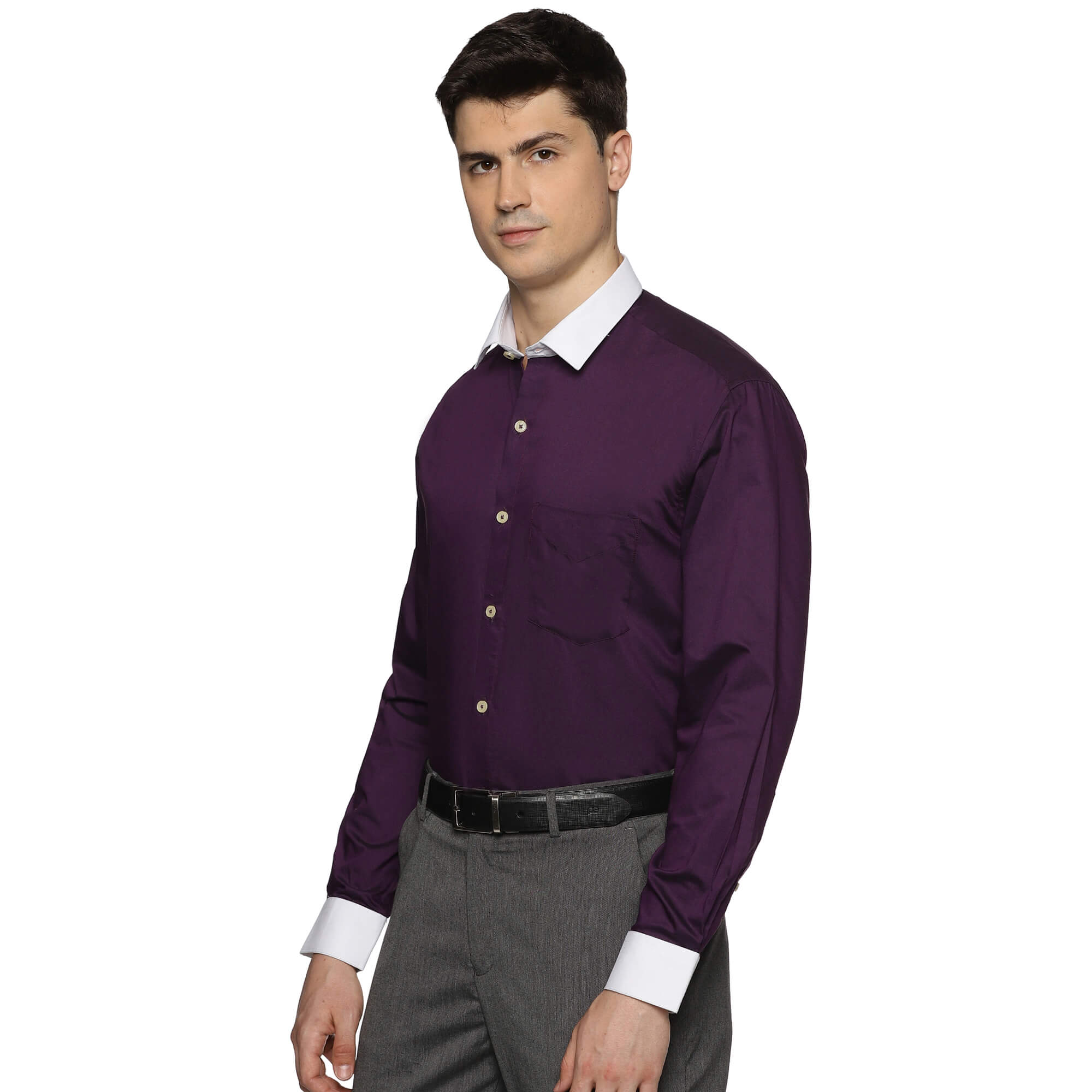 White Collar Full Sleeves Solid Shirt In Purple Men’s Purple Shirt White Collar By TFC