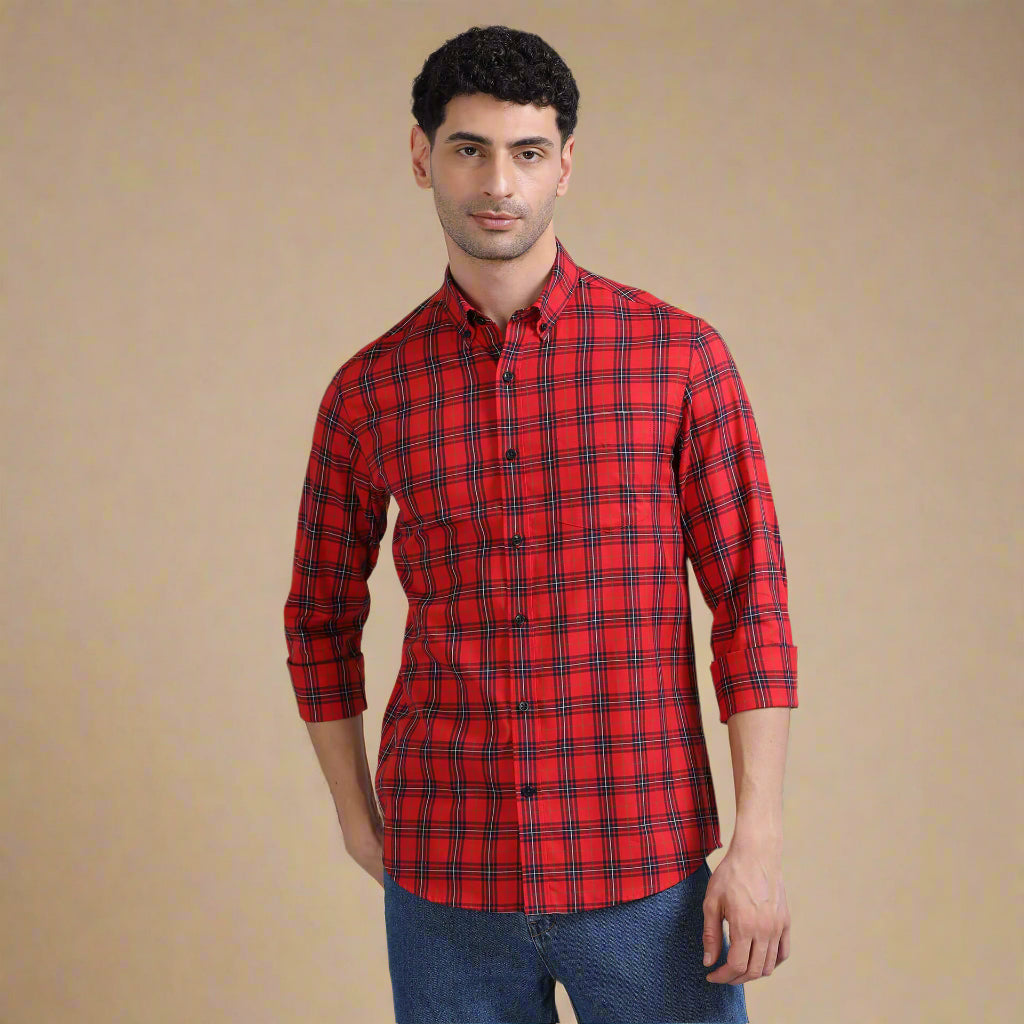 Marco Checks Shirt In Red Buy Marco Red Shirt by TFC