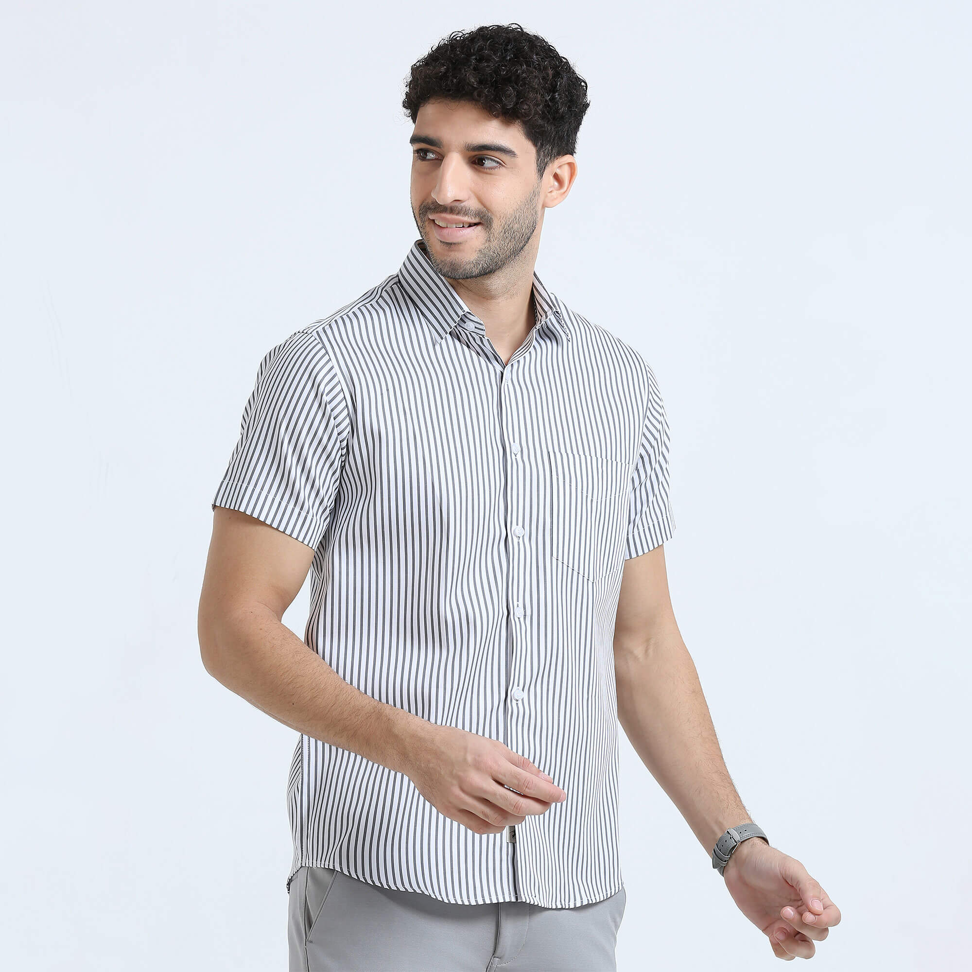 Ashley  Half Sleeve Shirt In Skyline Grey Stripes