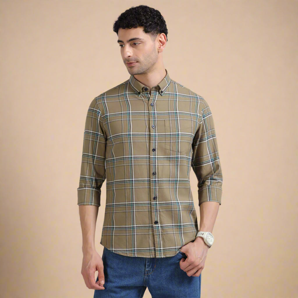 Marco Checks Shirt In Sage Soft Cotton Check Shirt for Men by TFC