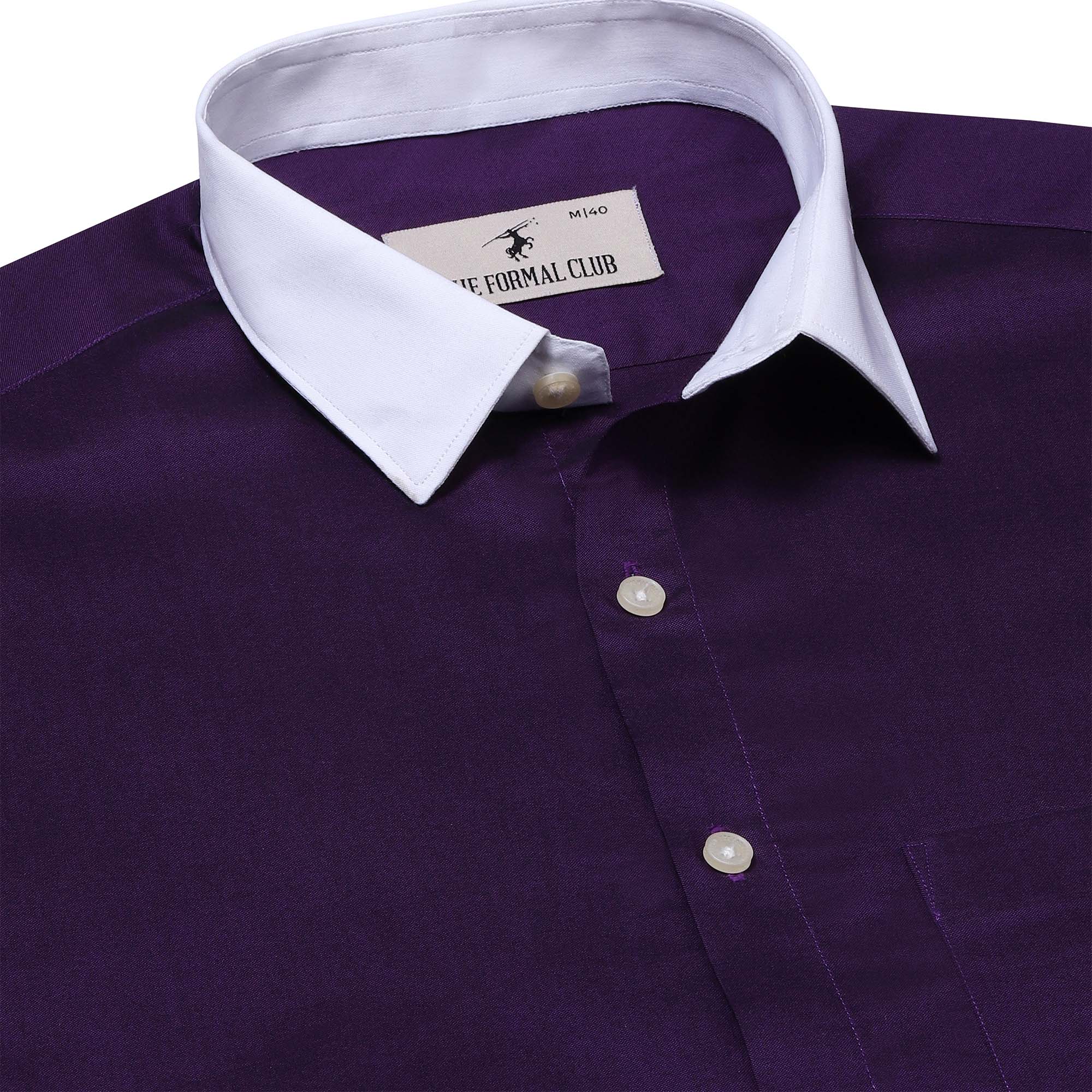 White Collar Full Sleeves Solid Shirt In Purple Regular Fit Purple Office Shirt For Men By TFC