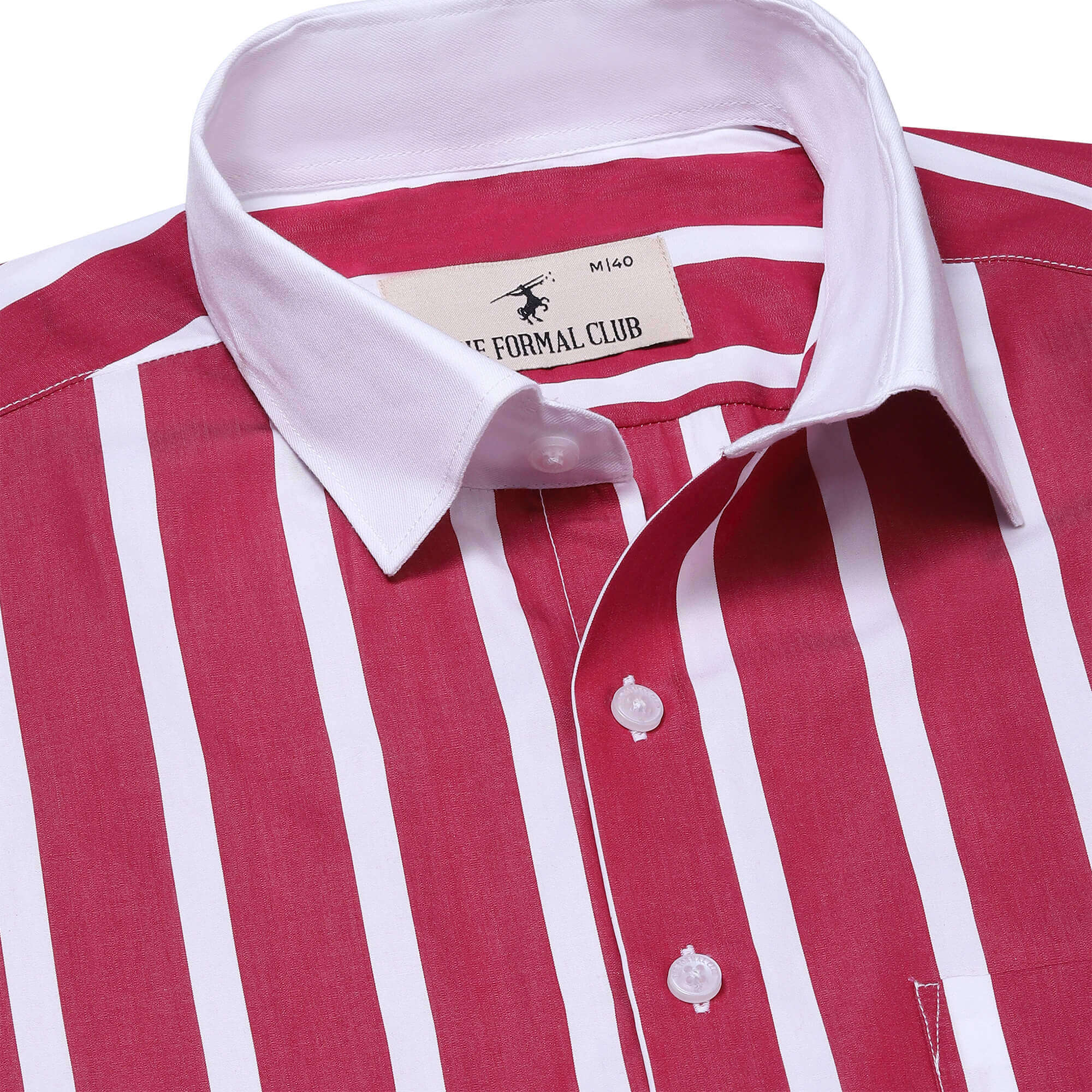 Red Stripe Pure Cotton White Collar And Cuff Shirt Slim Fit - The Formal Club