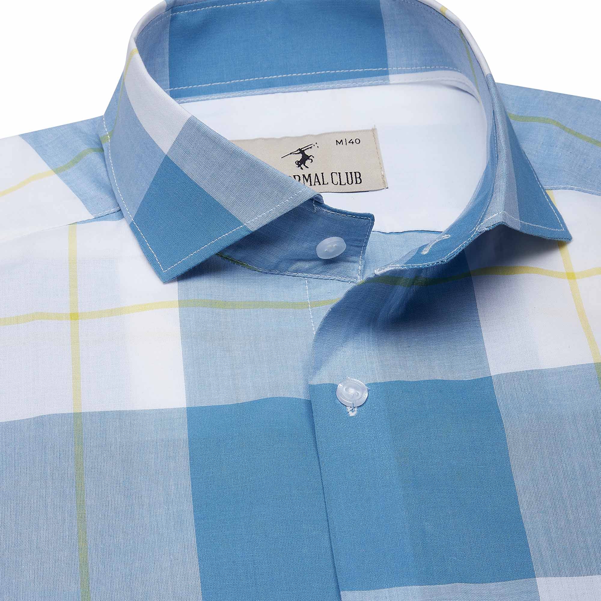 Maverick Cotton Check Shirt In Blue & White Long sleeve formal cotton shirt For Men By TFC