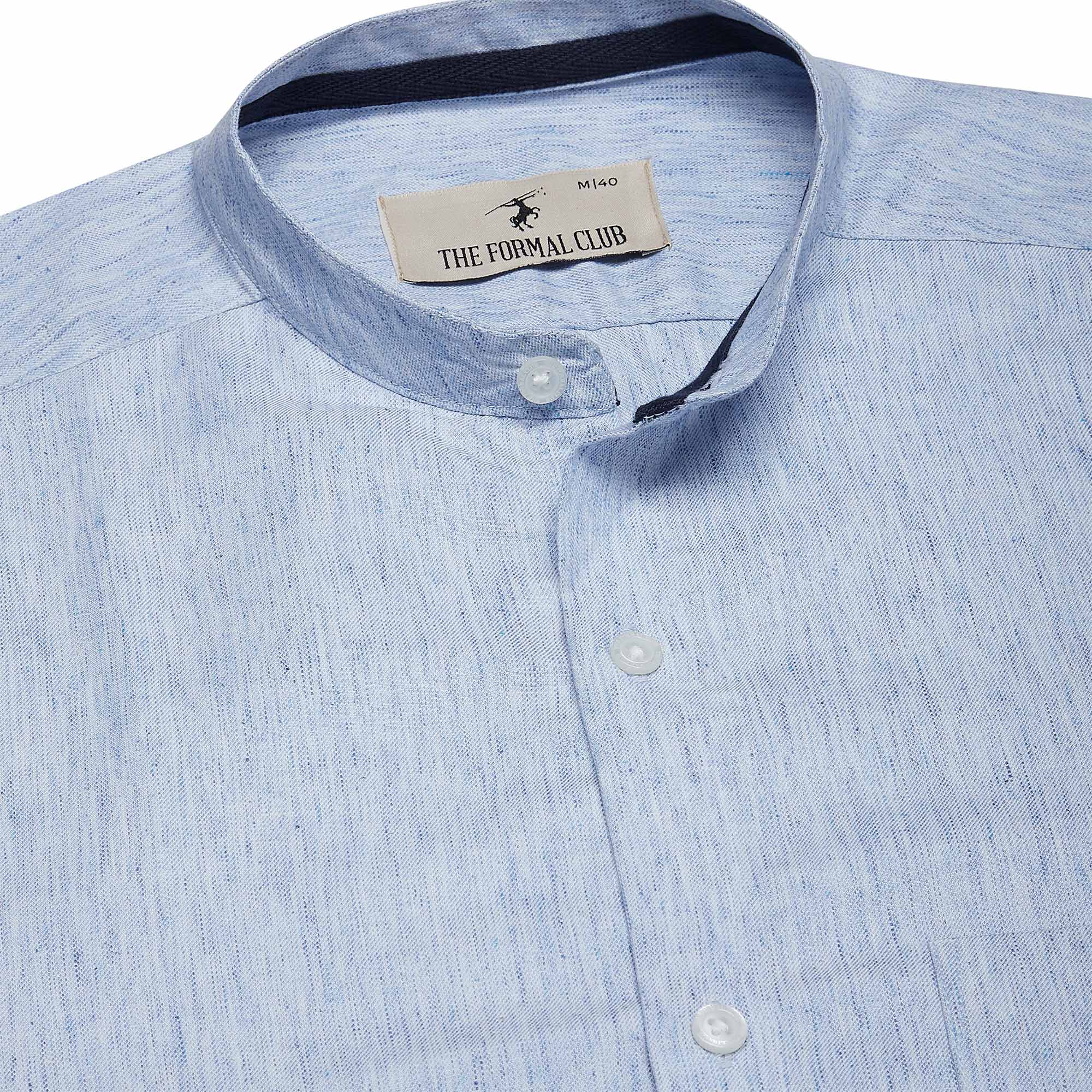 Bliss Blue Textured Mandarin Shirt - The Formal Club