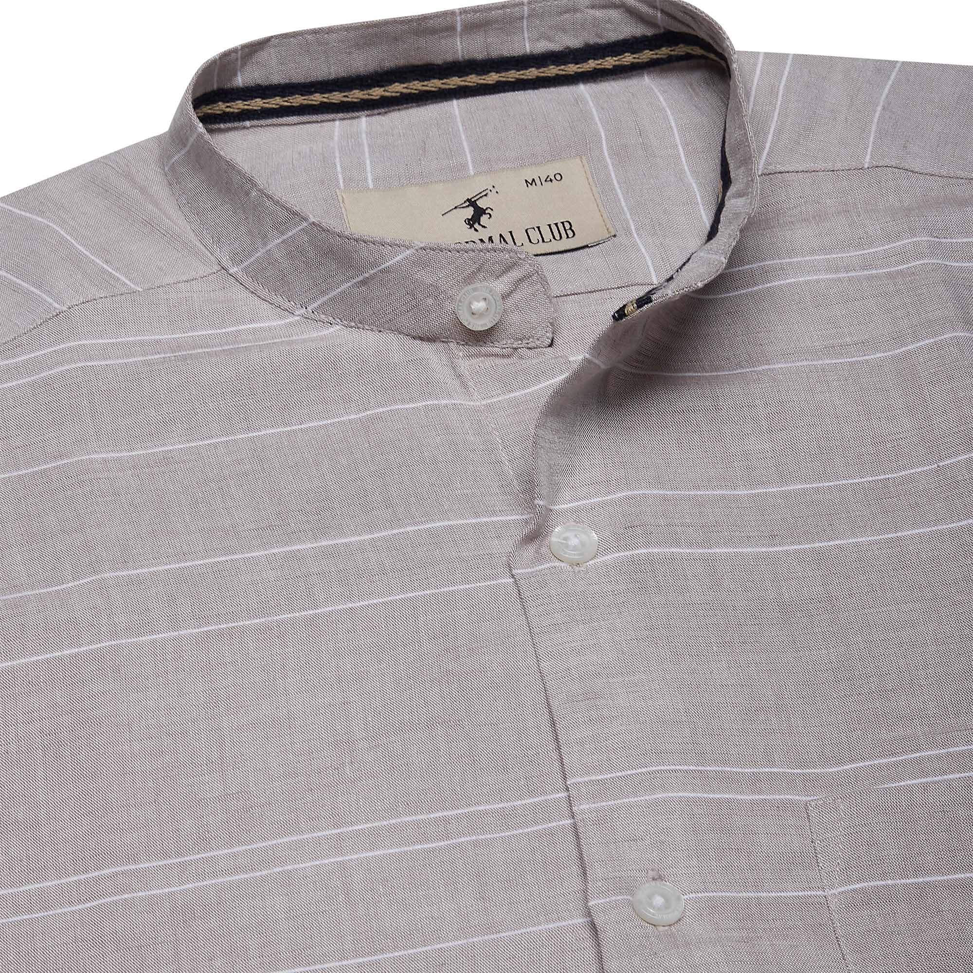 Skyline Stripes Mandarin Shirt In Grey Striped Formal Shirt in Grey By TFC