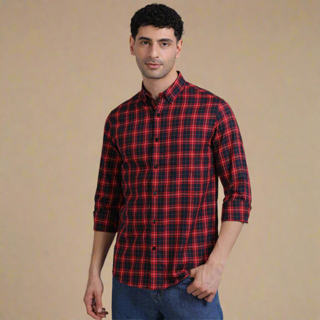 Marco Checks Shirt In Navy & Red Buy Check Shirt styled for casual and formal Shirts by TFC