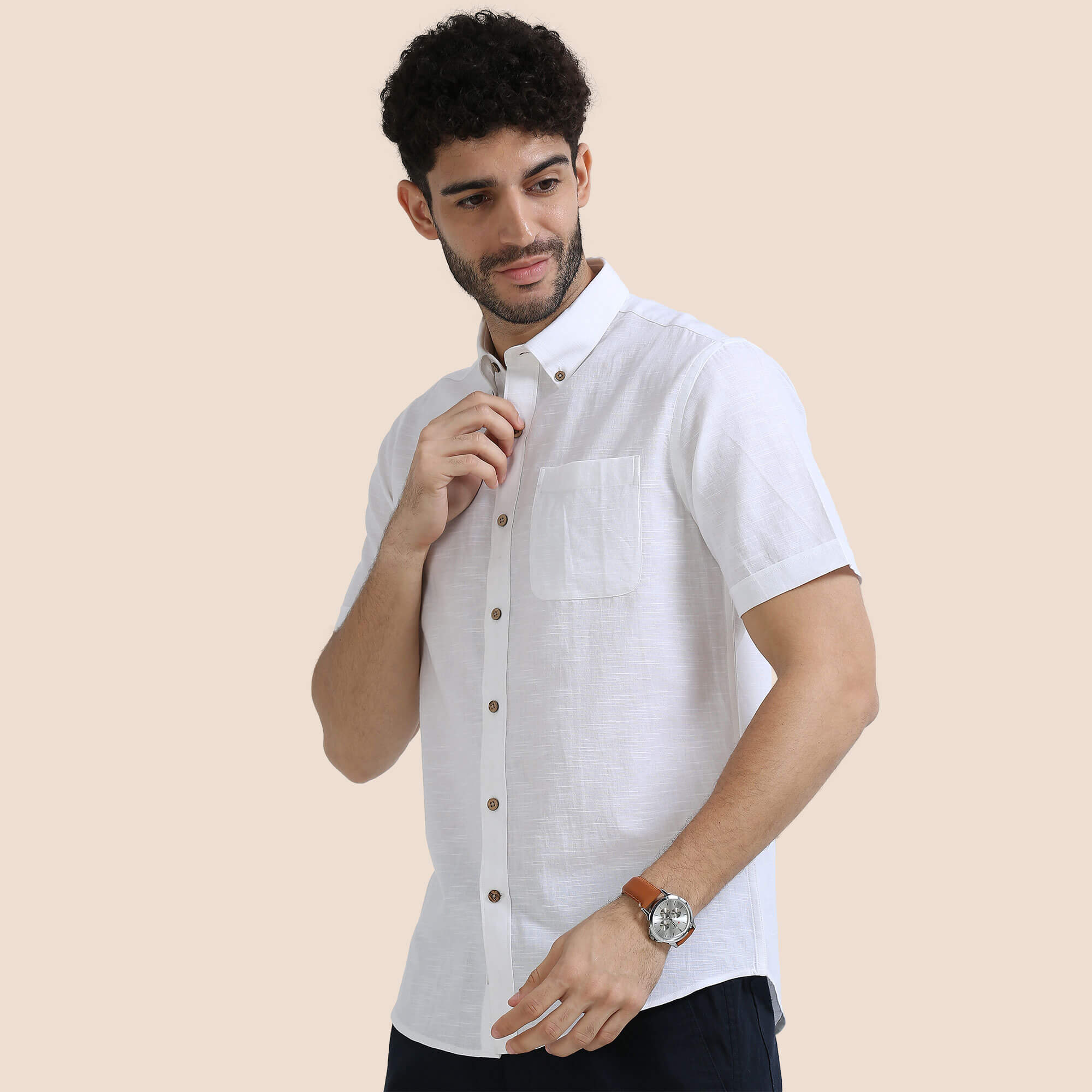 Breeze Linen Half Sleeves Shirt In Snow Breathable summer shirt for men by TFC