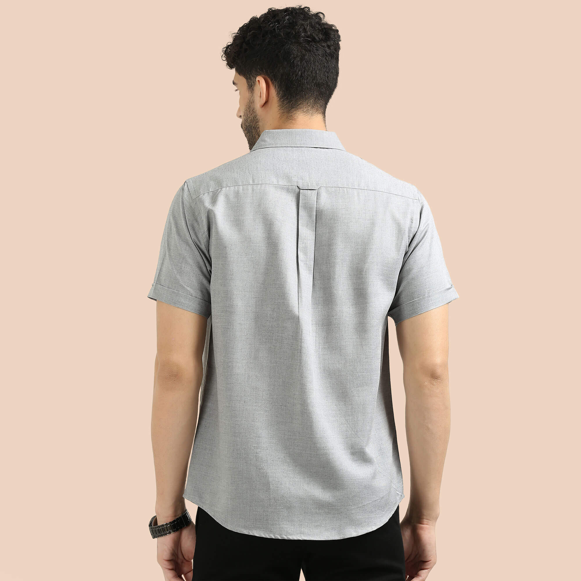 Woods Lyocell Half Sleeves Shirt In Charcoal Melange Soft Lyocell Fabric Texture Detail by TFC