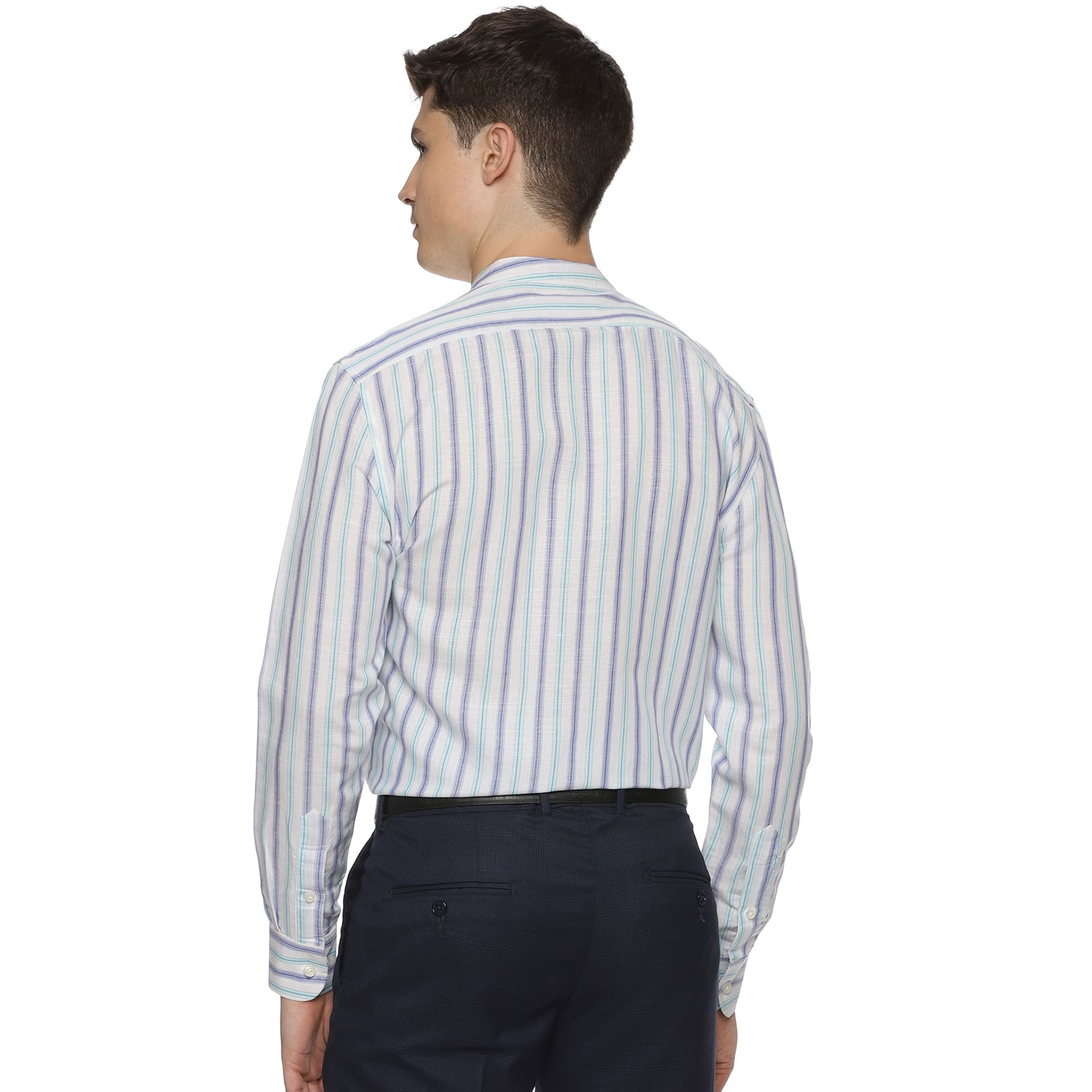 Luna Linen Stripes Shirt In White Striped White Shirt For Men By TFC