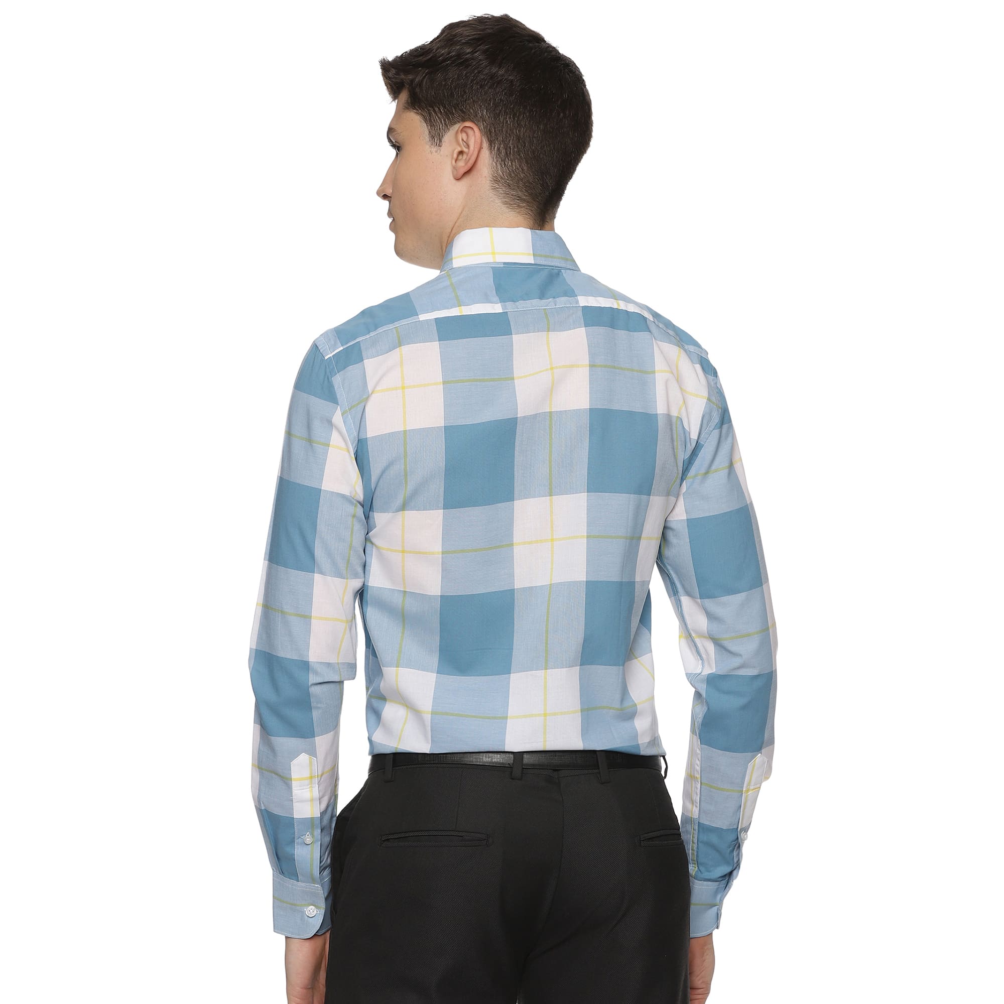 Maverick Cotton Check Shirt In Blue & White Blue check shirt with cut-away collar By TFC