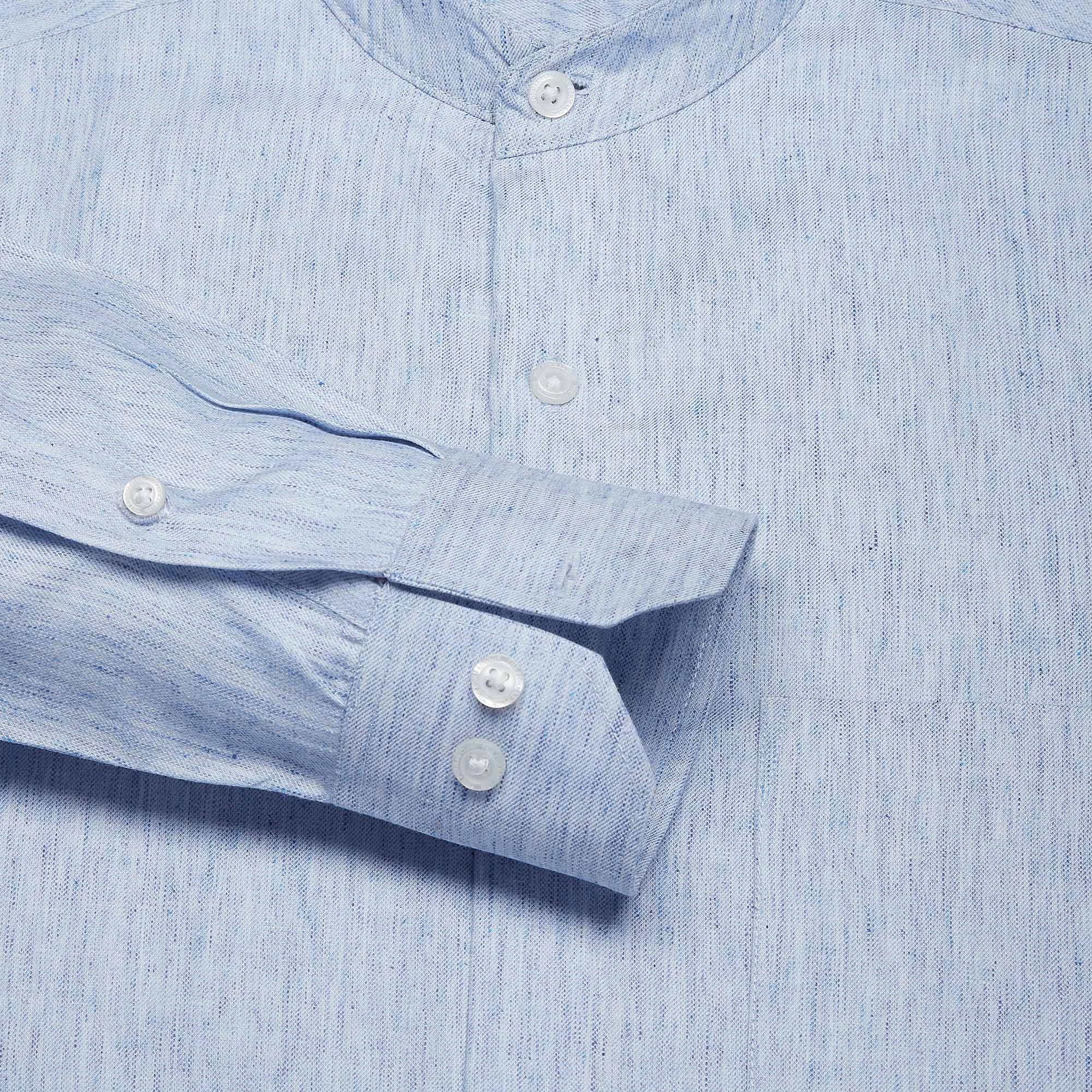 Bliss Blue Textured Mandarin Shirt Soft Tencel Cotton Blend Shirt for men by TFC