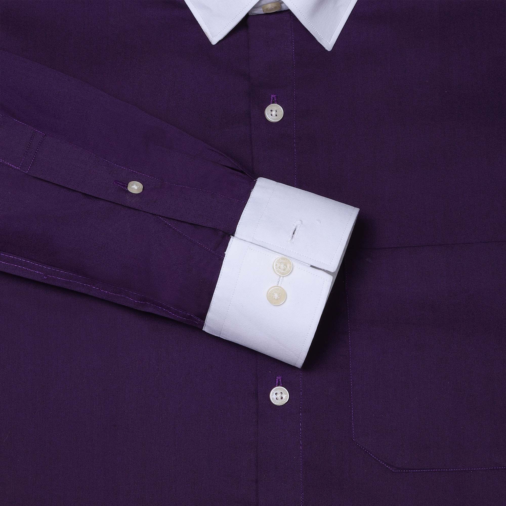 White Collar Full Sleeves Solid Shirt In Purple Purple Formal Shirt with White Collar By TFC