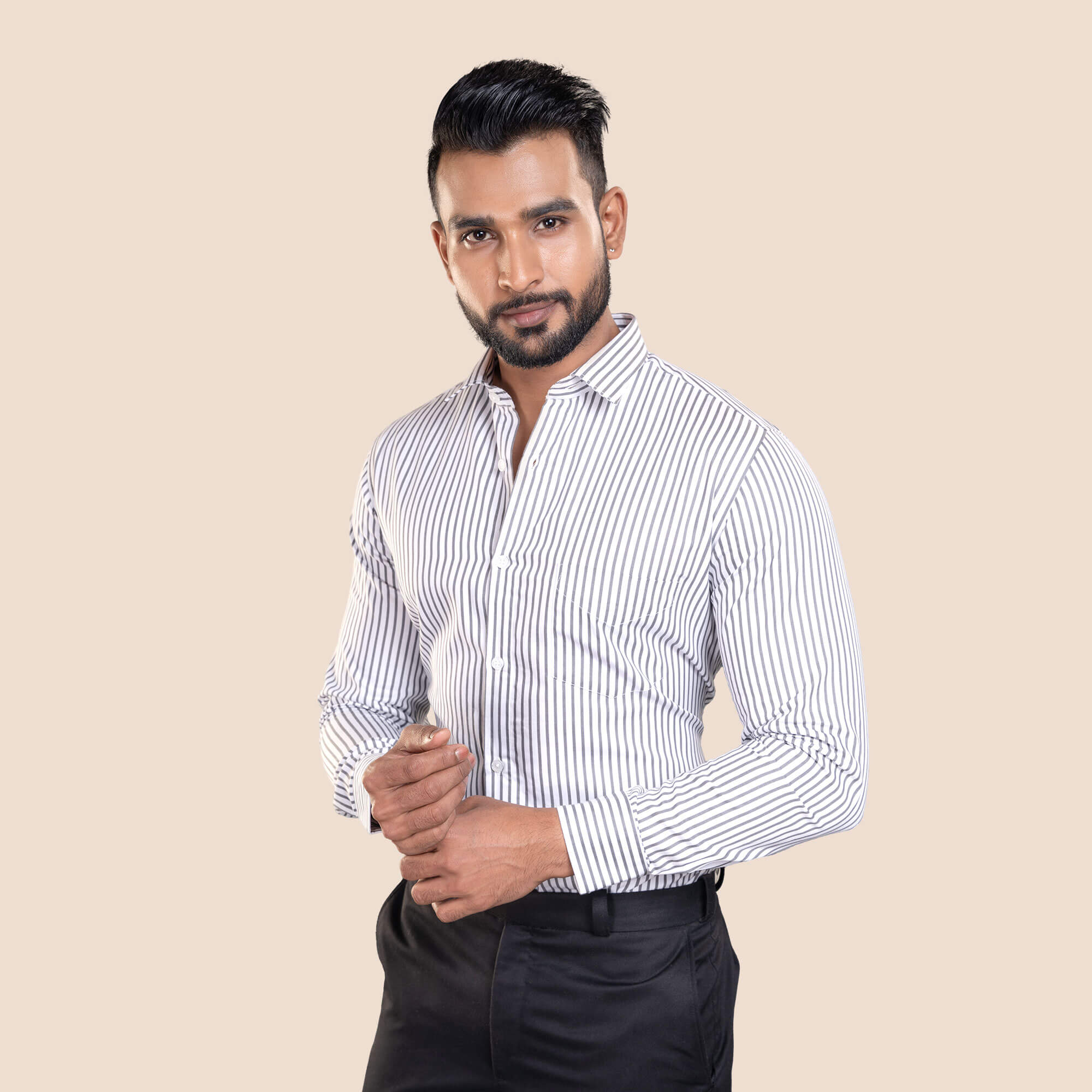 Skyline Stripe Full Sleeves Shirt In Grey Buy Grey Stripe Shirt For Men By TFC