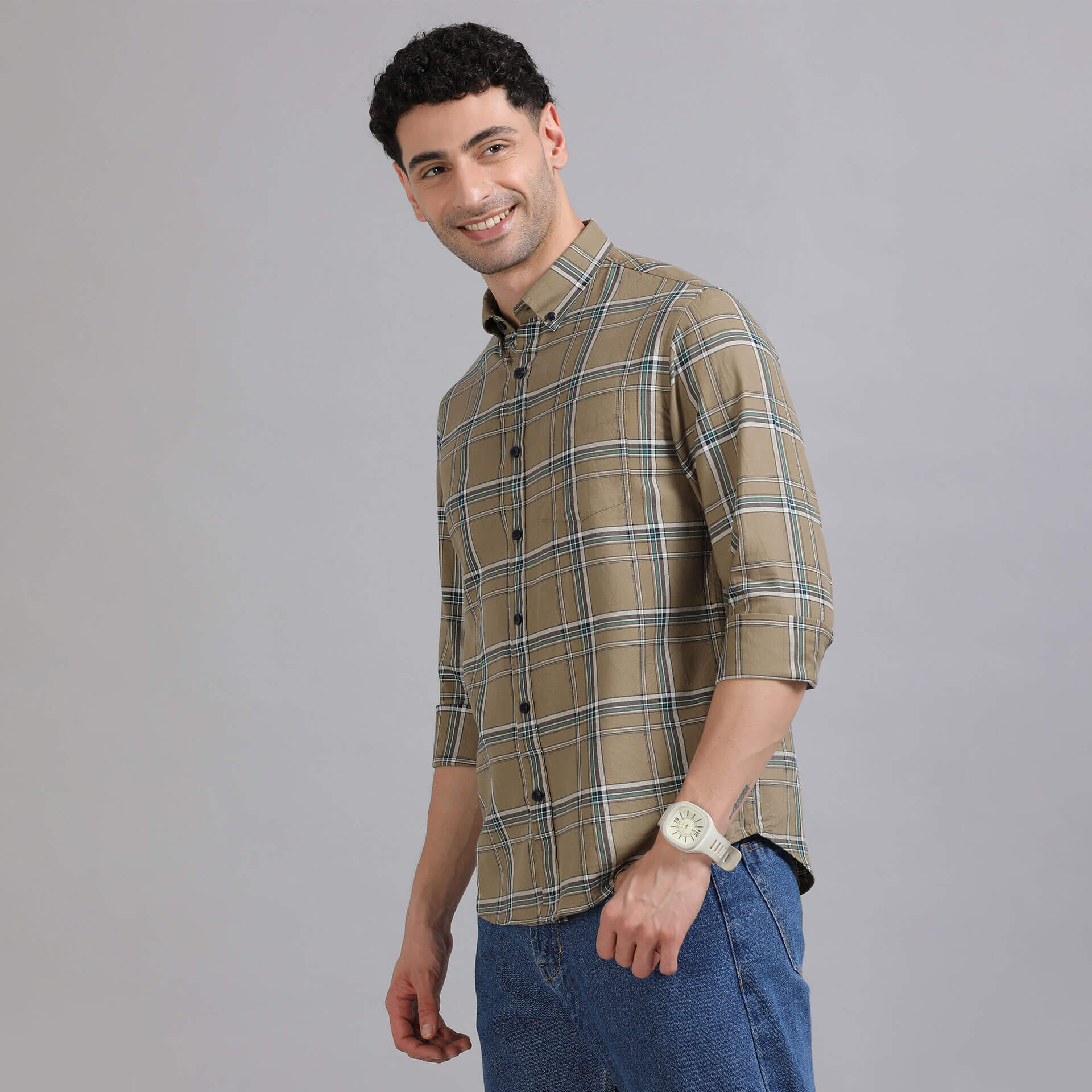 Marco Checks Shirt In Sage Sage and Navy Check Shirt for Men by TFC