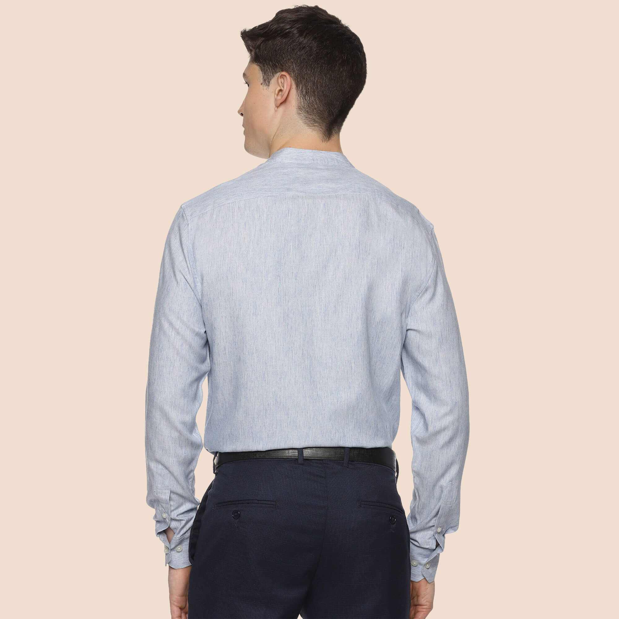 Bliss Blue Textured Mandarin Shirt Regular Fit Blue Formal Shirt for men by TFC