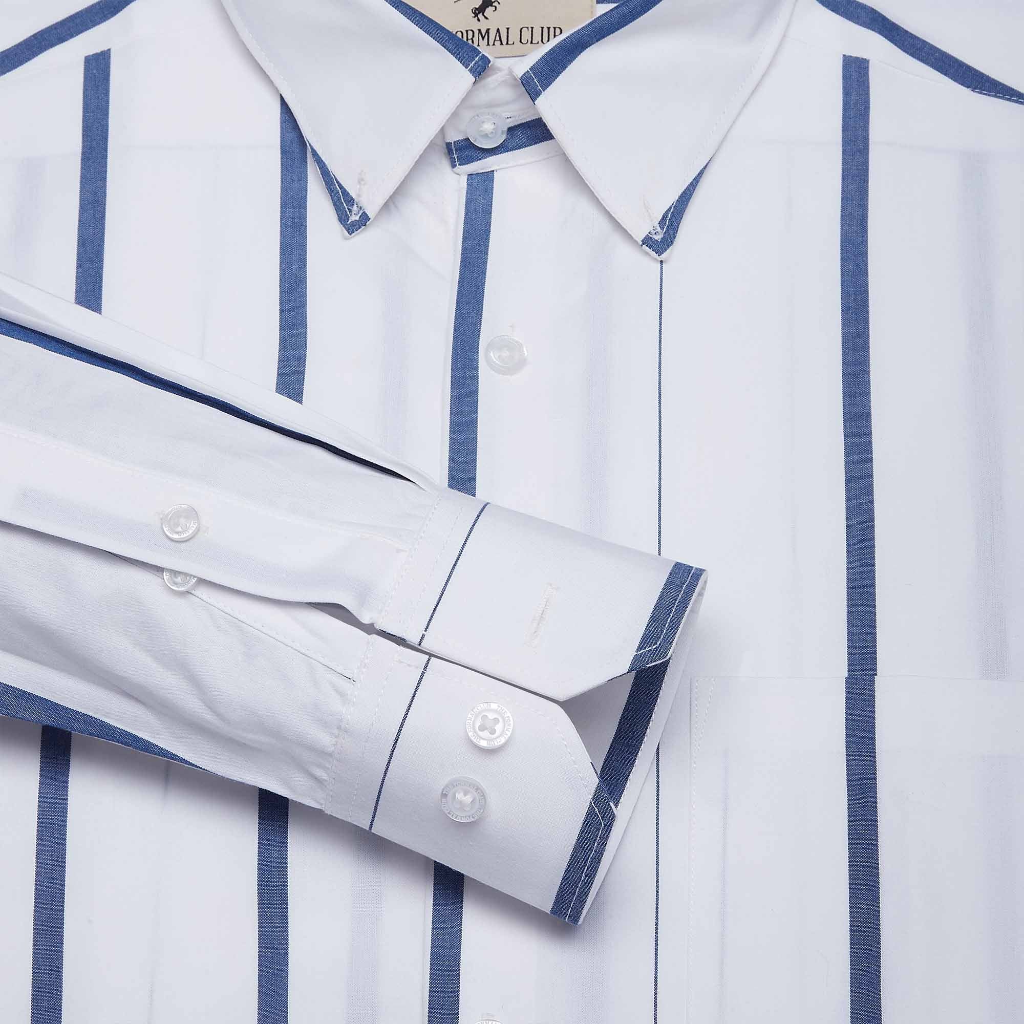 Skyline Cotton Stripes Shirt In White And Blue - The Formal Club
