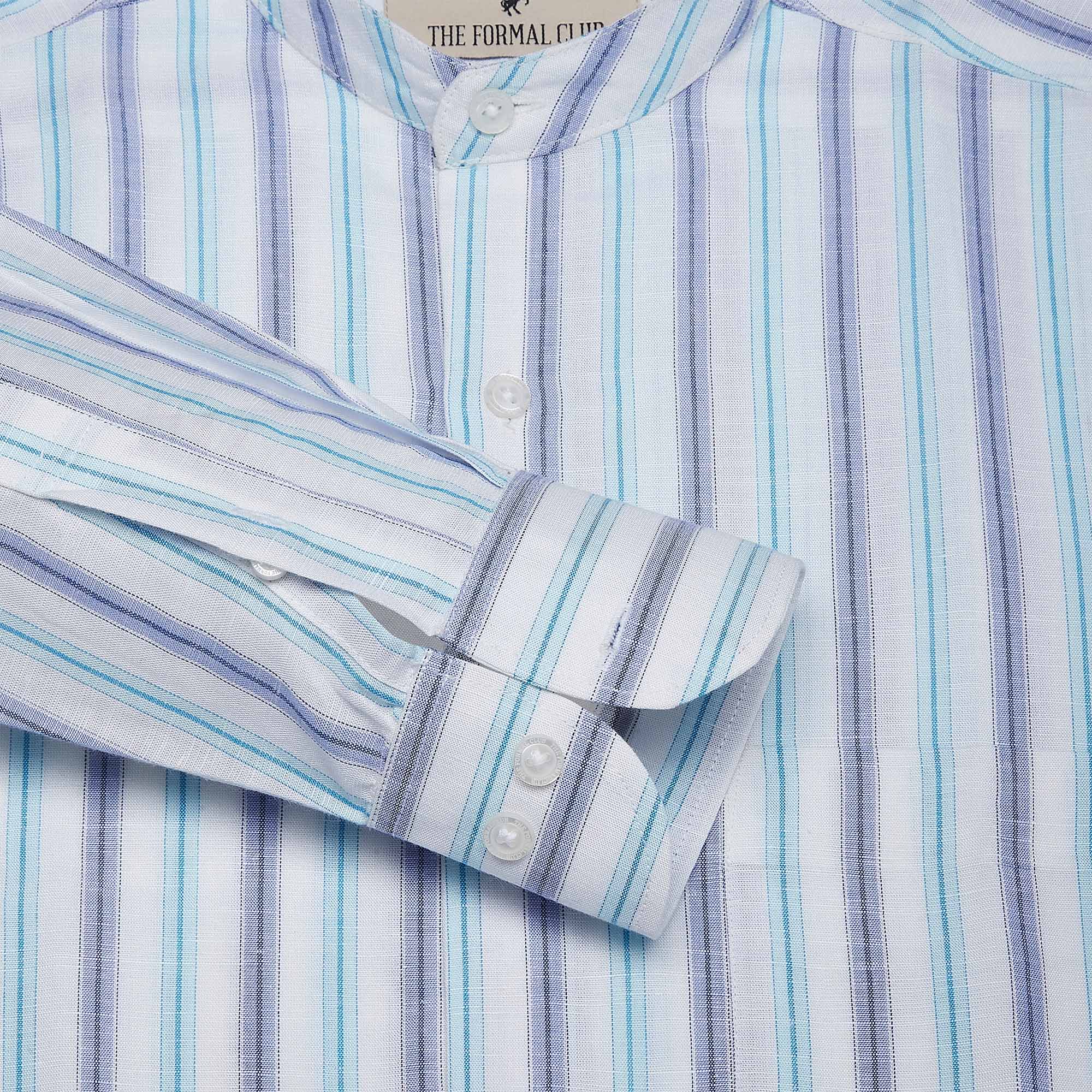 Luna Linen Stripes Shirt In White White Linen Striped Shirt For Men By TFC