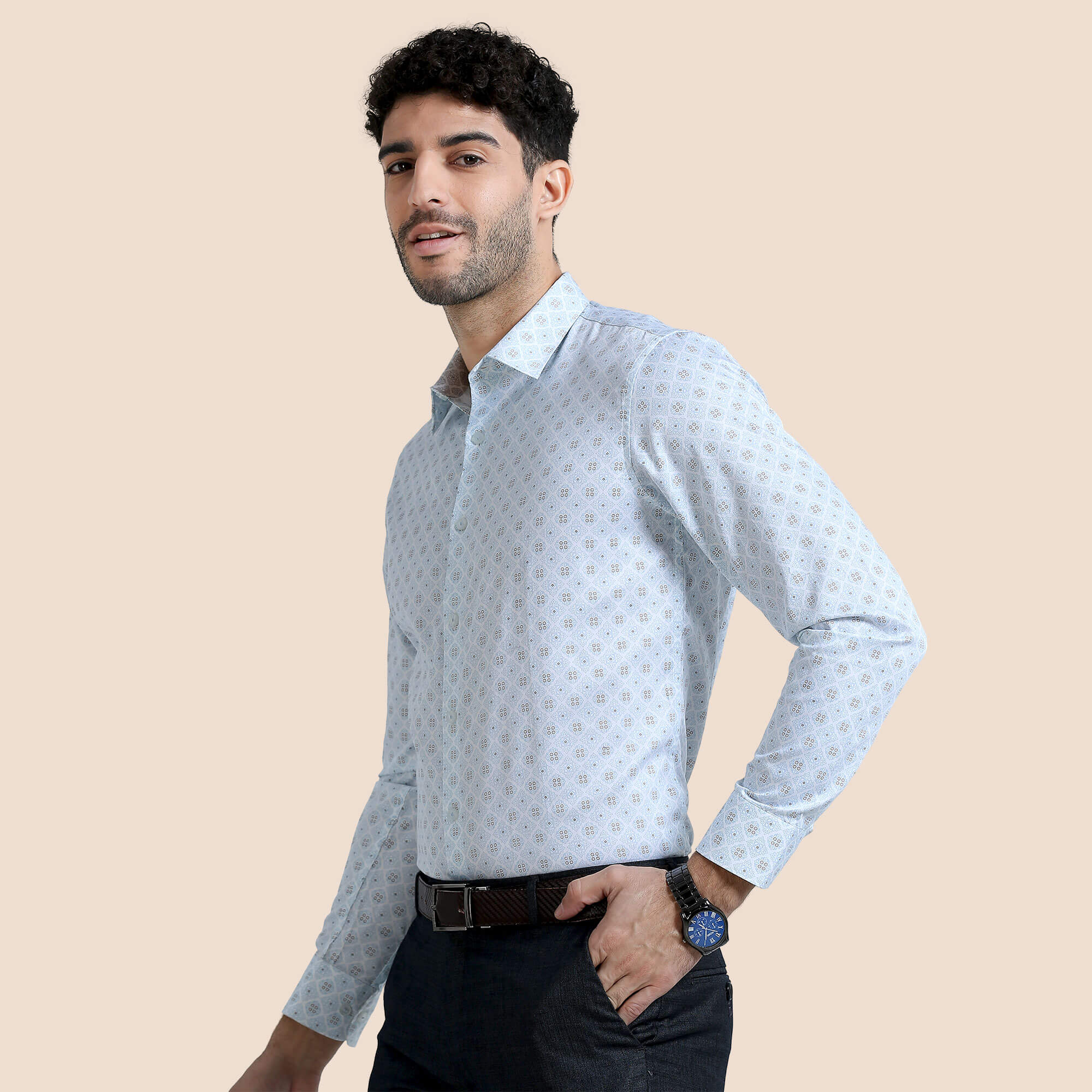 Serenity Giza Full Sleeves Shirt In Blue Damask Formal Shirt in Blue Damask Print By TFC